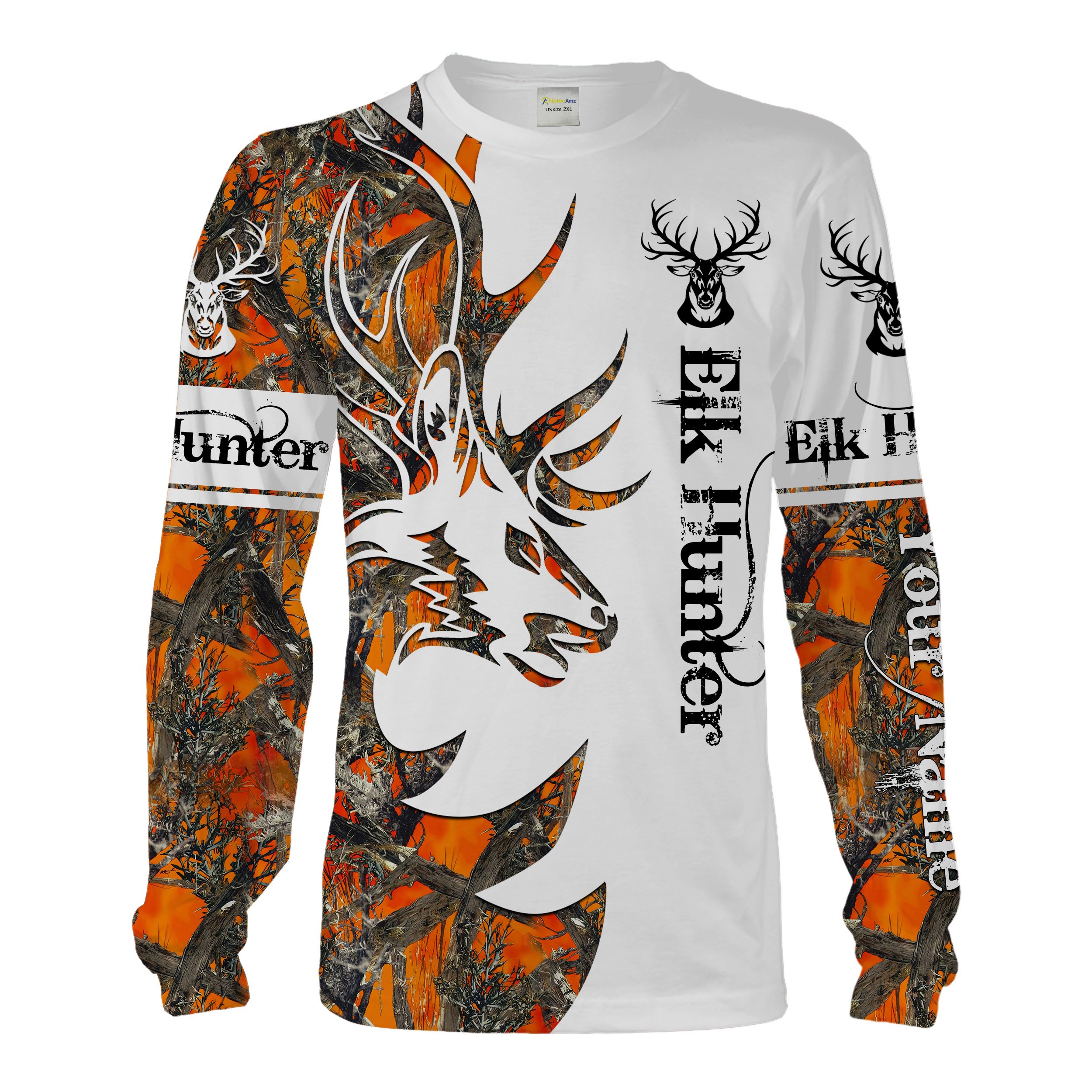 Elk Hunting Elk Tatoo Orange Camo Custom Name 3D All Over Printing Shirts For Men, Women Personalized Hunting Gifts Chipteeamz FSD1819