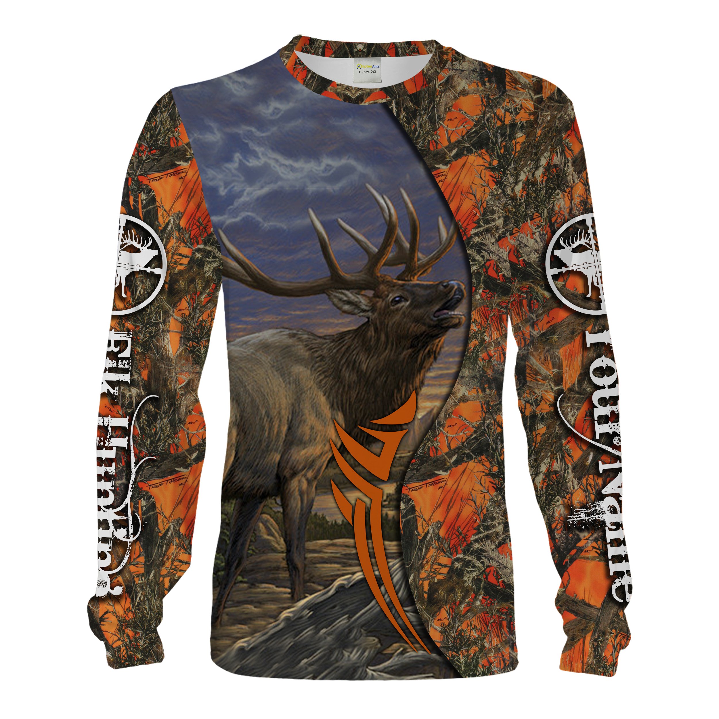 Elk Hunting Big Game Hunting Orange Camo Custom Name 3D Full Printed Shirts For Men, Women Personalized Hunting Gifts Chipteeamz FSD1825