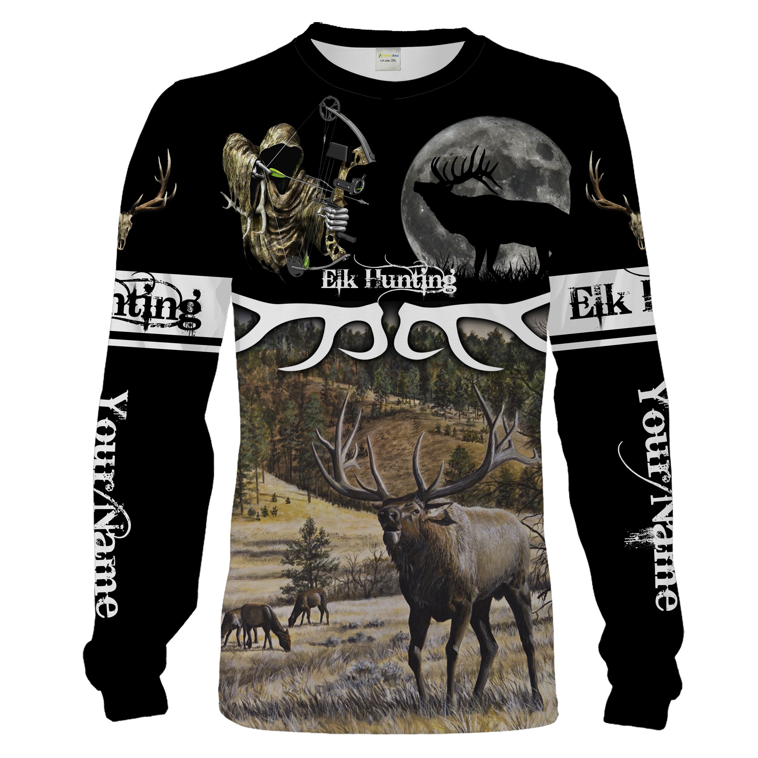 Bull Elk Hunting Grim Reaper Custom Name 3D All Over Print Shirts For Men, Women Personalized Hunting Gifts Chipteeamz FSD1827