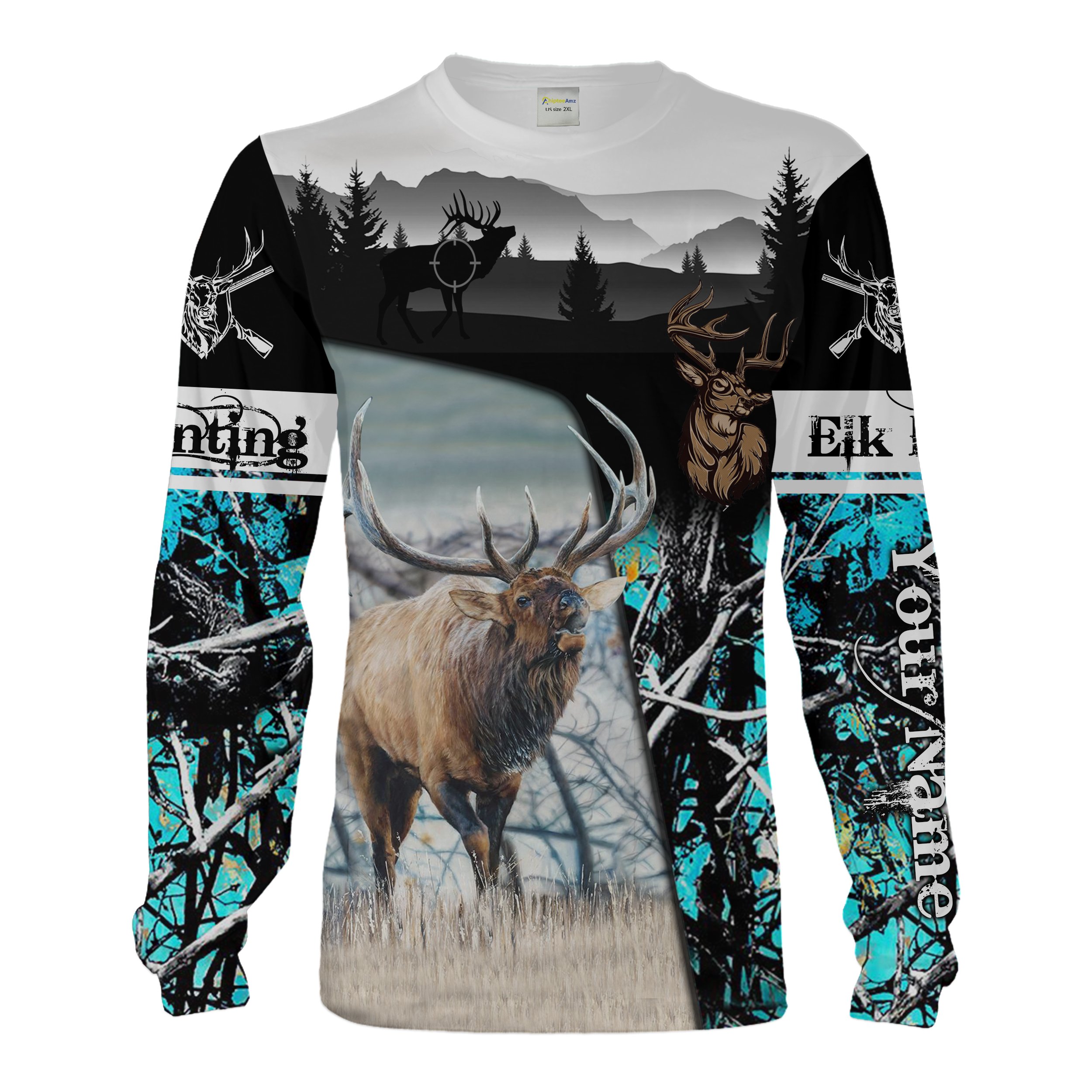 Bull Elk Hunting Serenity Camo Custom Name 3D All Over Print Shirts For Men, Women Personalized Hunting Gifts Chipteeamz FSD1828