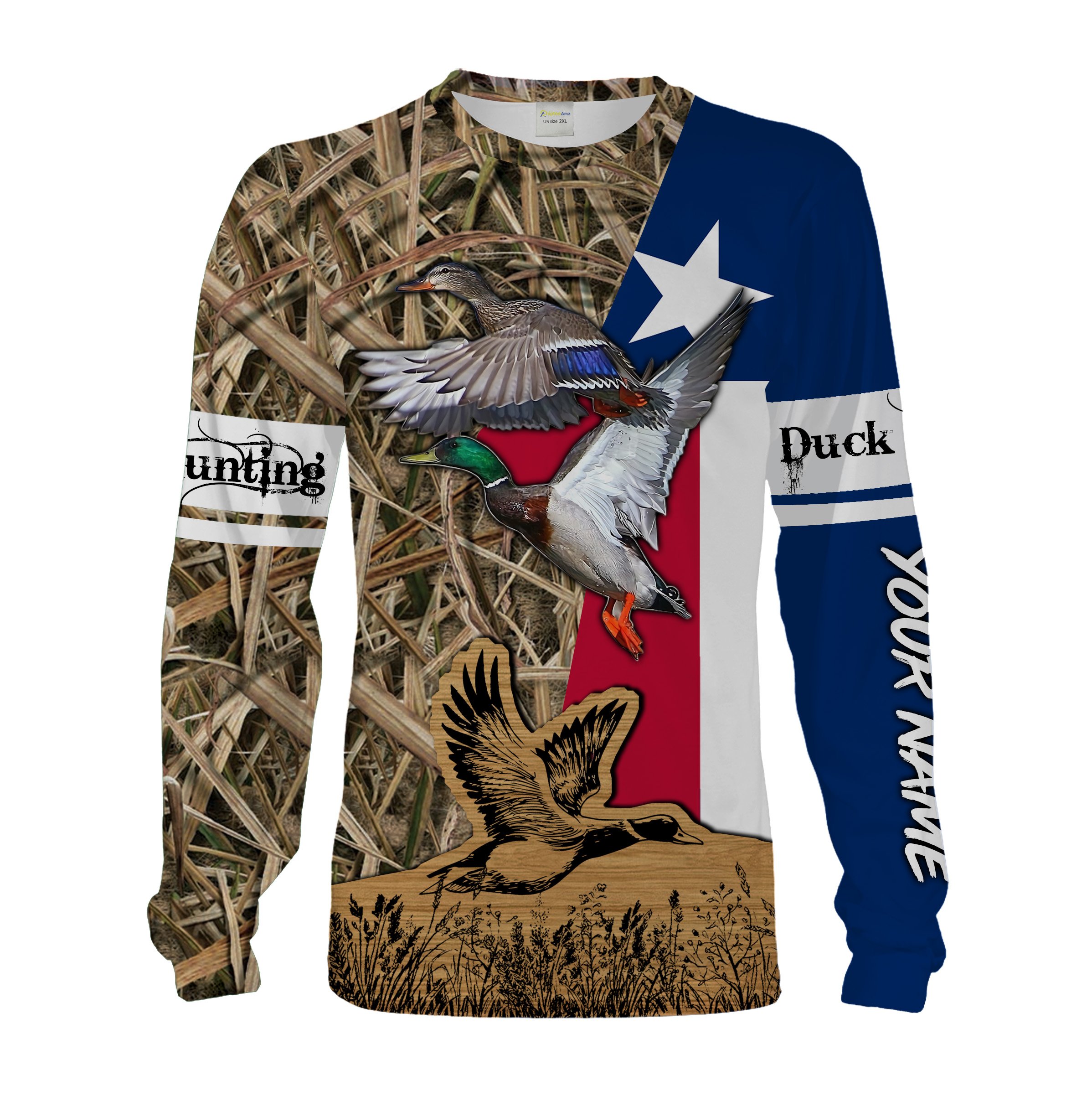 Duck Hunting waterfowl Camo Texas Flag Customize name 3D All over print shirts Personalized hunting apparel Chipteeamz NQS1697