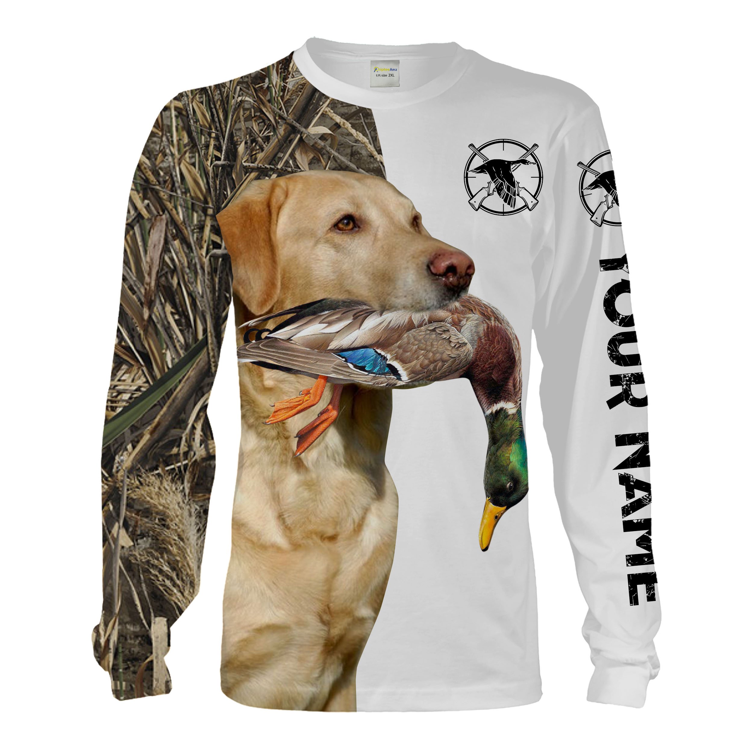 Duck Hunting With Dog Yellow Labrador Retriever Custom Name 3D All Over Print Shirt, Hoodie Personalized Hunting Gifts Chipteeamz FSD1861