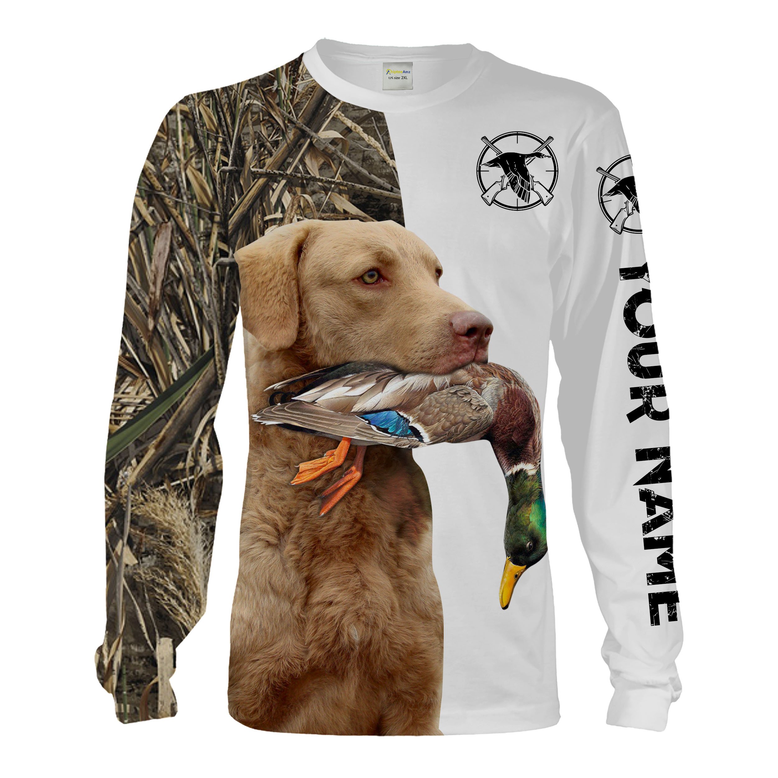 Duck Hunting With Dog Chesapeake Bay Retriever Custom Name 3D All Over Print Shirt, Hoodie Personalized Hunting Gifts Chipteeamz FSD1864