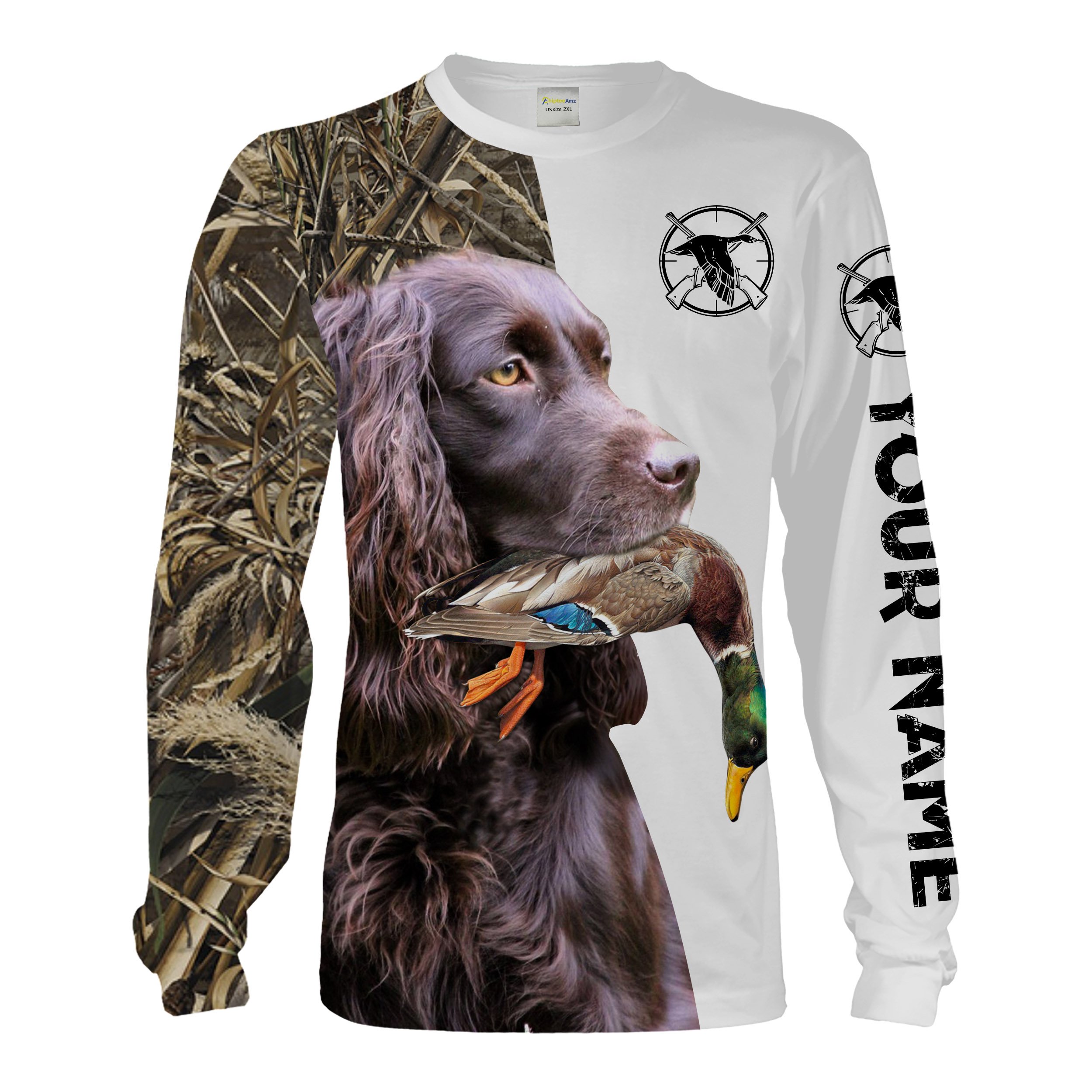 Duck Hunting With Dog Boykin Spaniel Custom Name 3D Full Printing Shirts For Men Women – Personalized Hunting Gifts Chipteeamz FSD1878