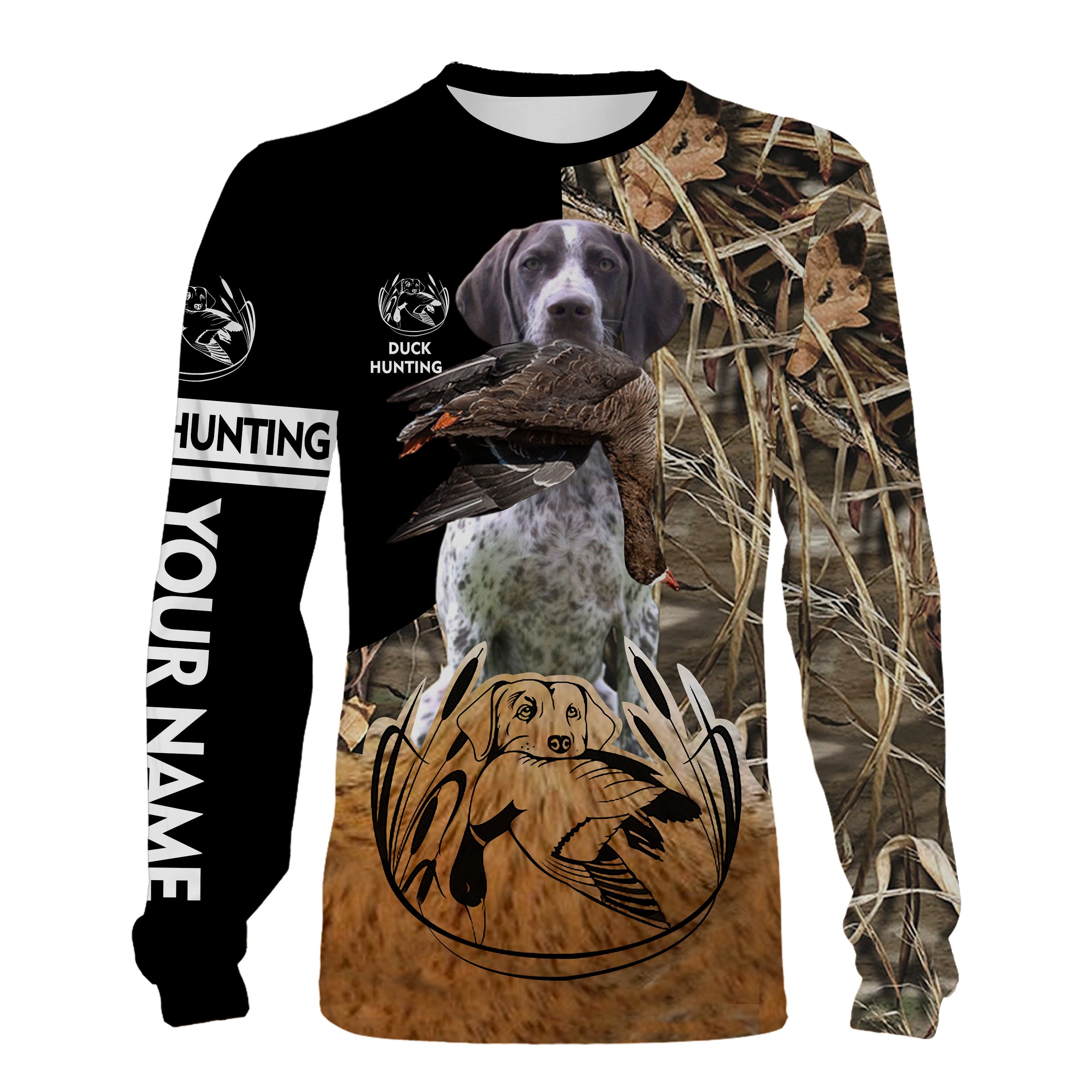 Duck Hunting With GSP German Shorthaired Pointer Custom Name Full Printing Shirts, Hoodie – Personalized Hunting Gifts Chipteeamz FSD1949