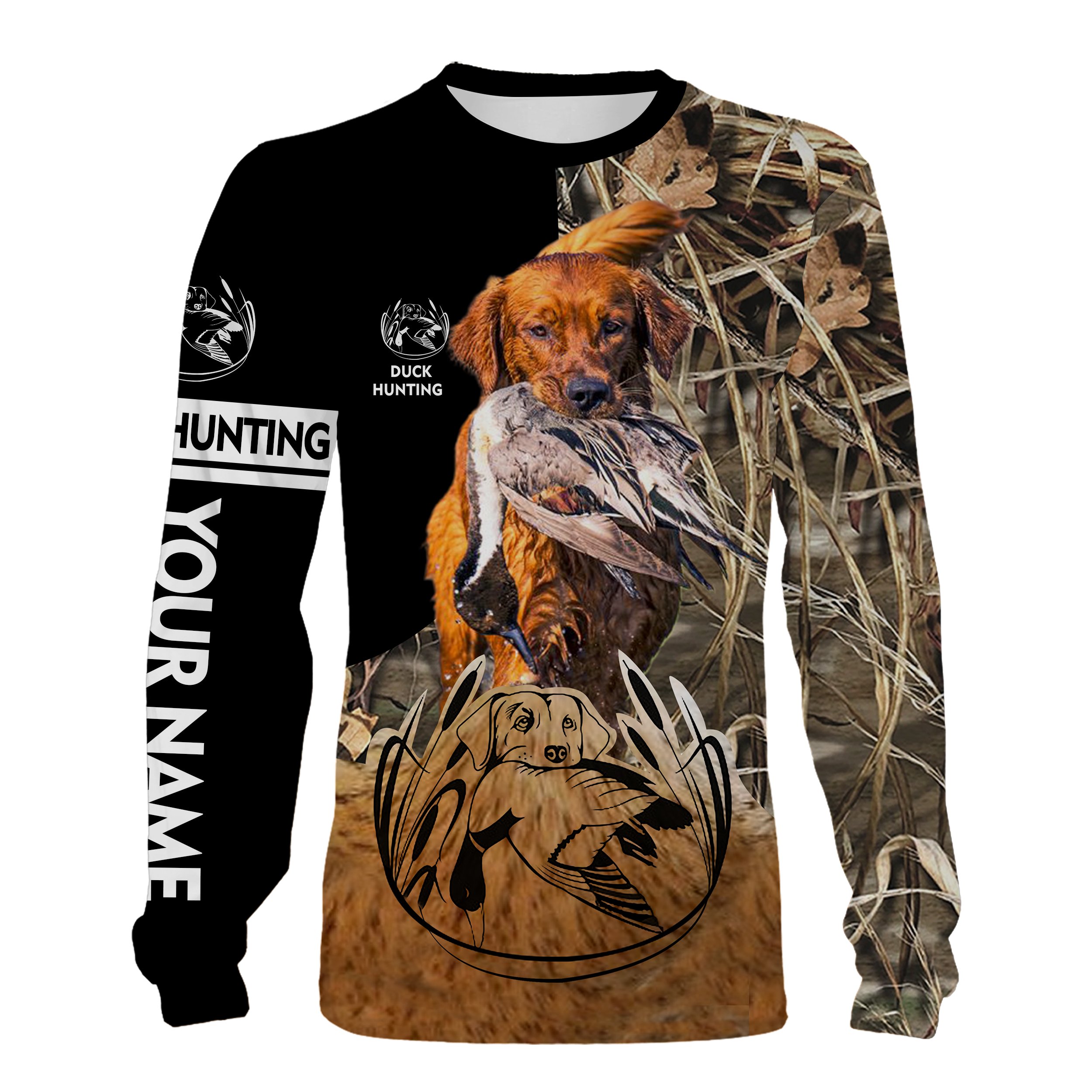 Duck Hunting With Golden Retriever Custom Name Full Printing Shirts, Hoodie – Personalized Hunting Gifts For Duck Hunter Chipteeamz FSD1950