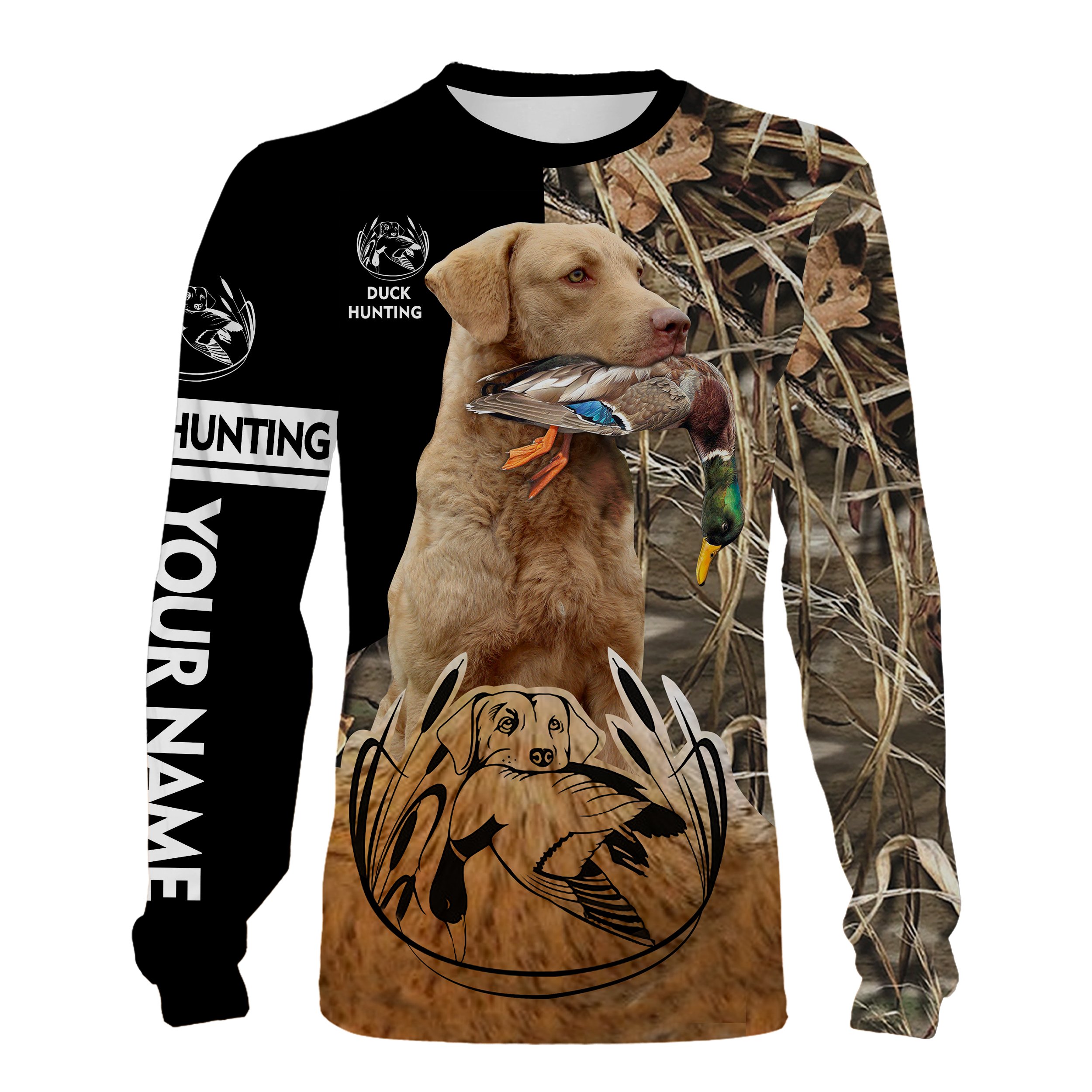 Duck Hunting With Chesapeake Bay Retriever Custom Name Full Printing Shirts, Hoodie – Personalized Hunting Gift Ideas Chipteeamz FSD1951