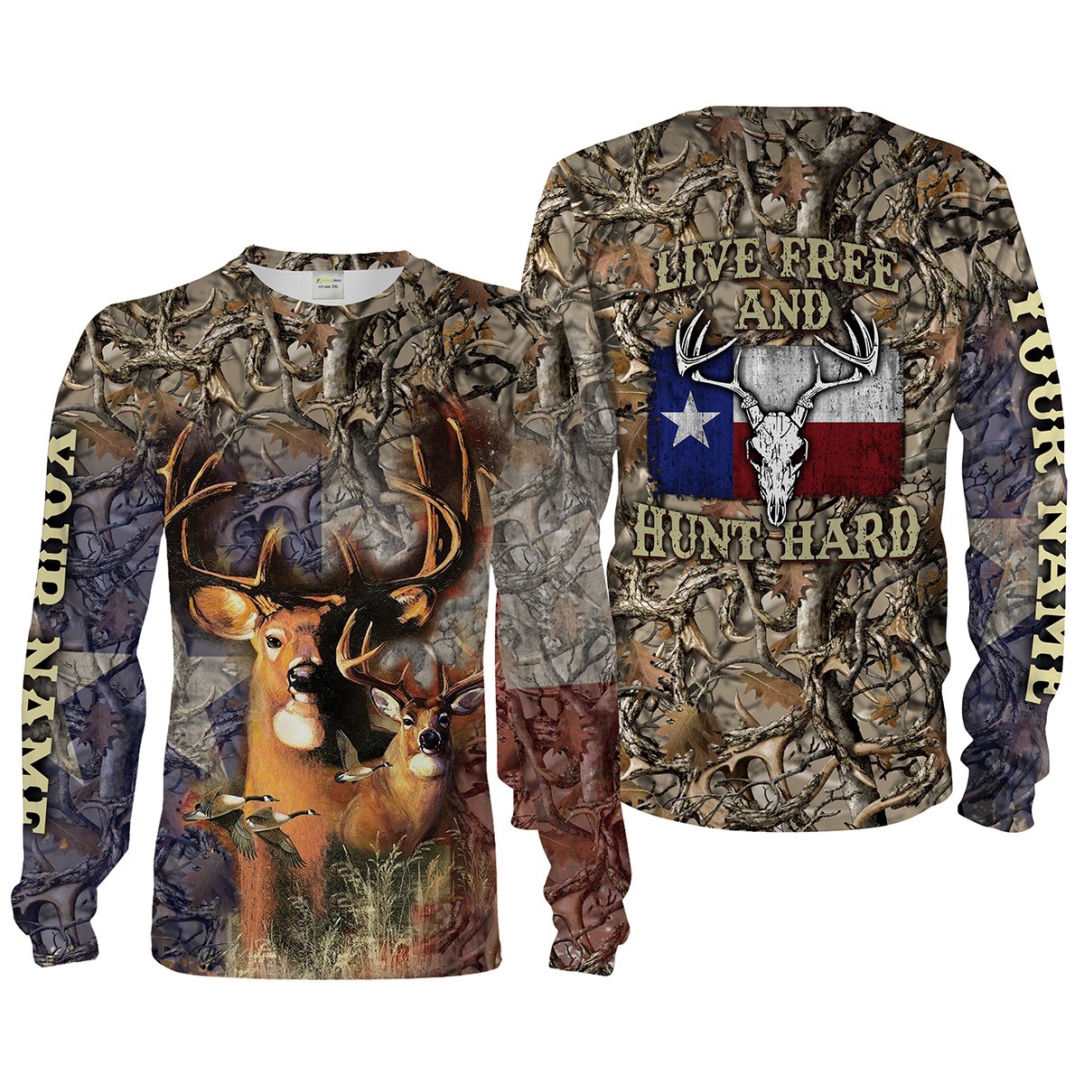 “Live Free and Hunt Hard” TX Texas Flag Custom Name 3D All over print Shirts – Personalized Texas Hunting Gifts Chipteeamz FSD1988