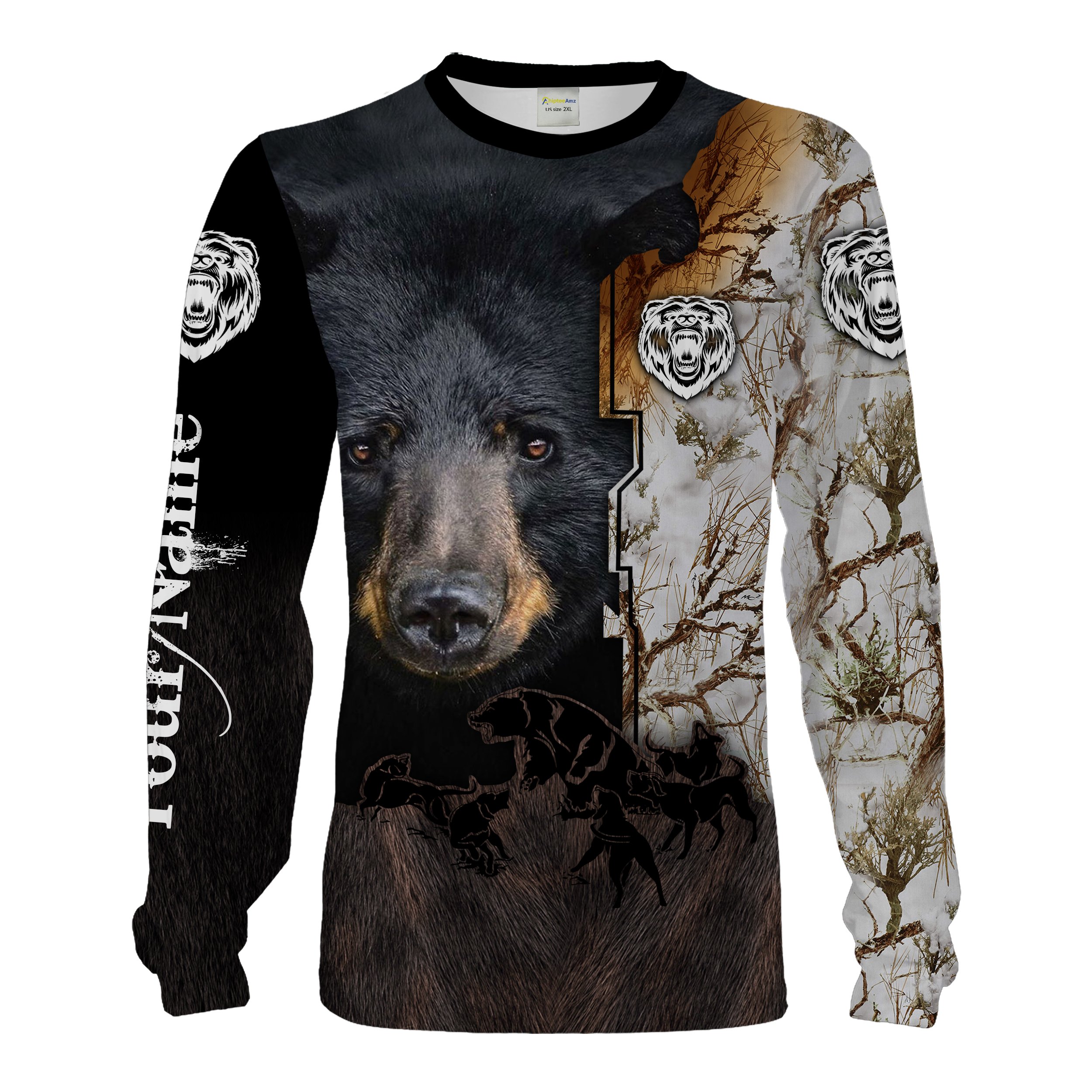 Black bear hunting dog winter camo Customize Name 3D All Over Printed Shirts Personalized hunting apparel Chipteeamz NQS1689