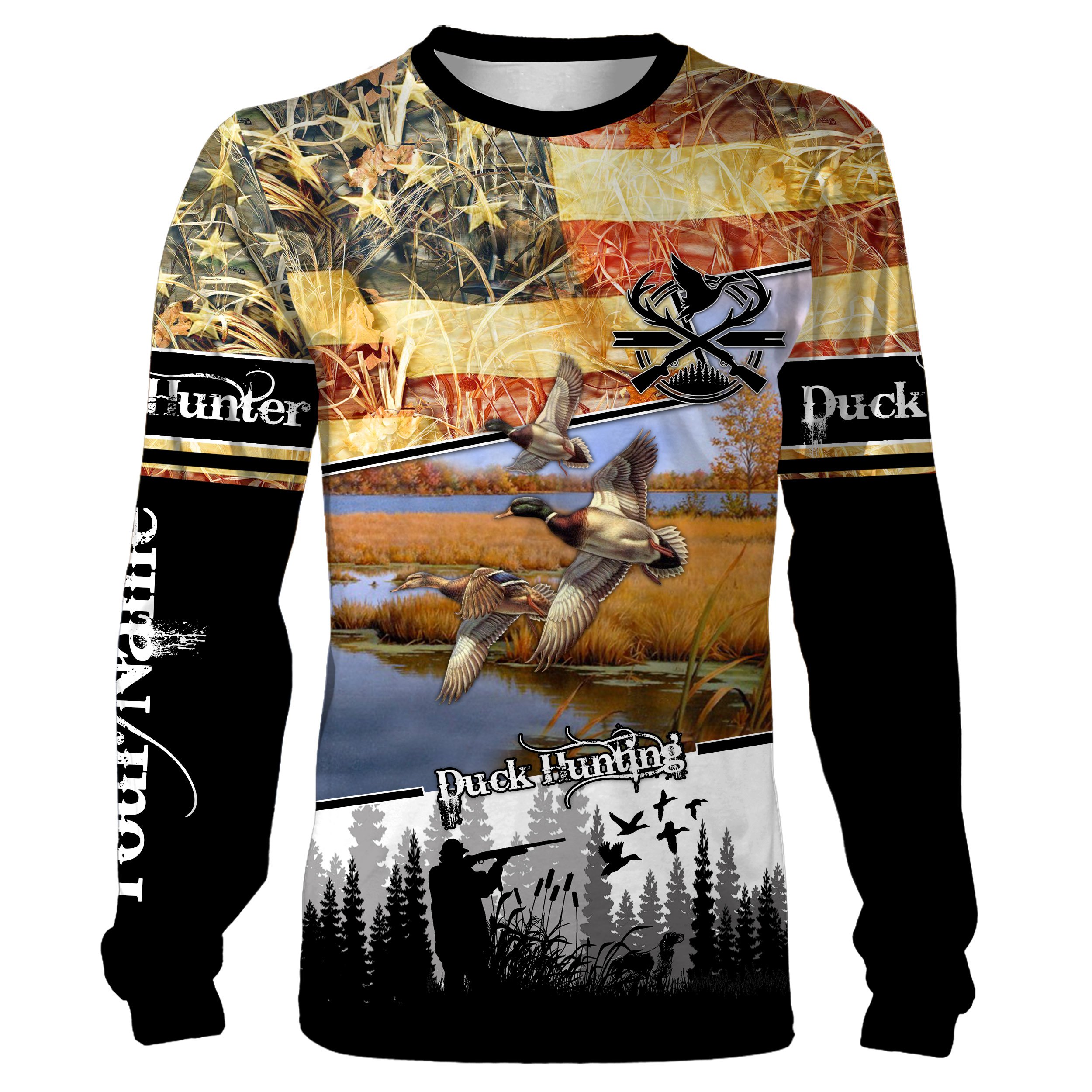 Duck Hunting camo American flag Customize Name 3D All Over Printed Shirts Personalized duck hunting gift For hunters – NQS1393