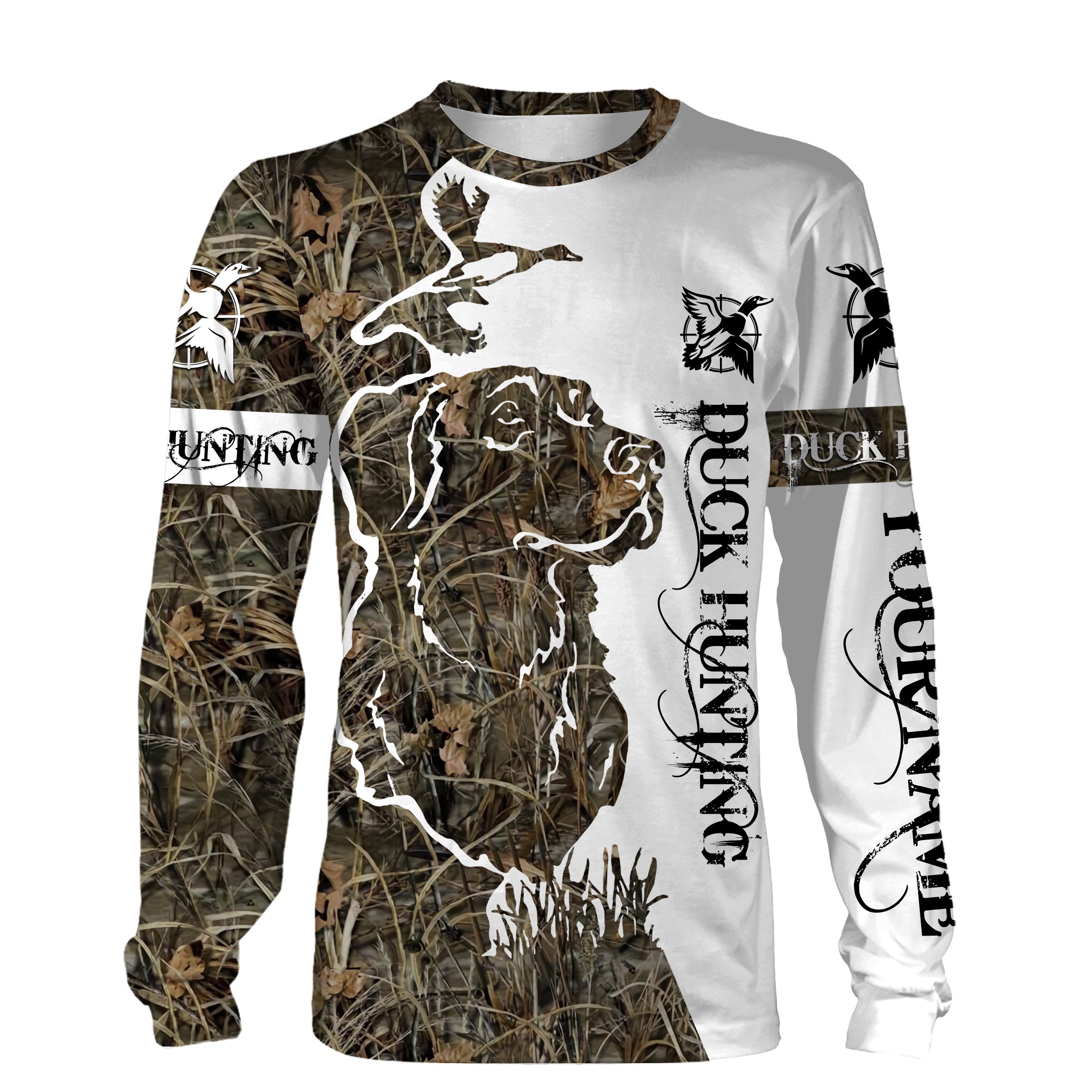 Duck Hunting with Dog Labrador Retriever camo Custom Name 3D Full printing Hoodie, Sweatshirt Duck hunting gifts FSD976