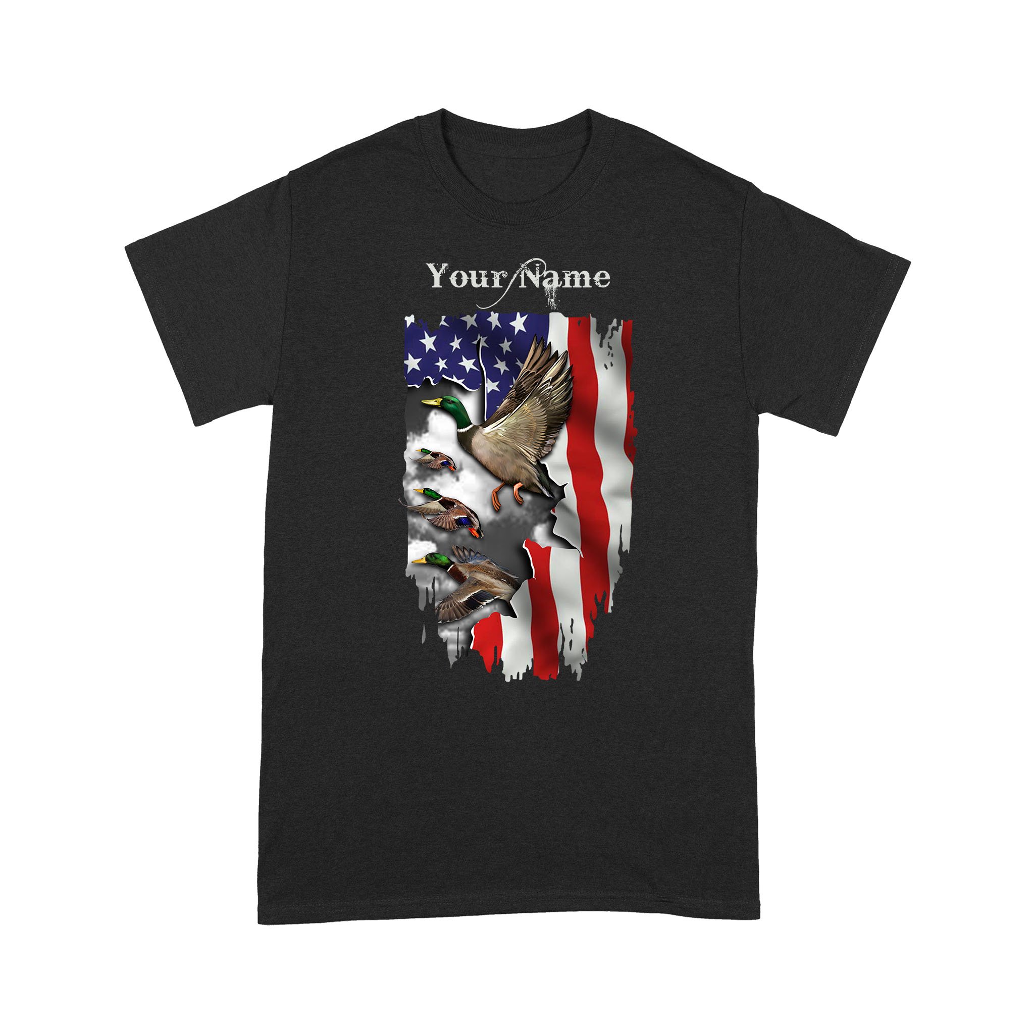 Custom name American flag duck hunting T-shirt, personalized legendary duck hunter shirt – NQS1190