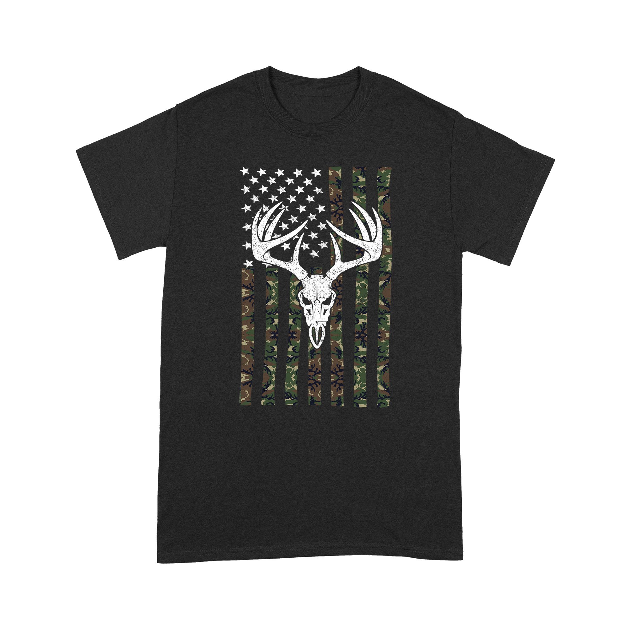Deer Hunters Deer Skull Hunting American Camouflage USA Flag T-Shirt FEB21 – NLXS82 D07
