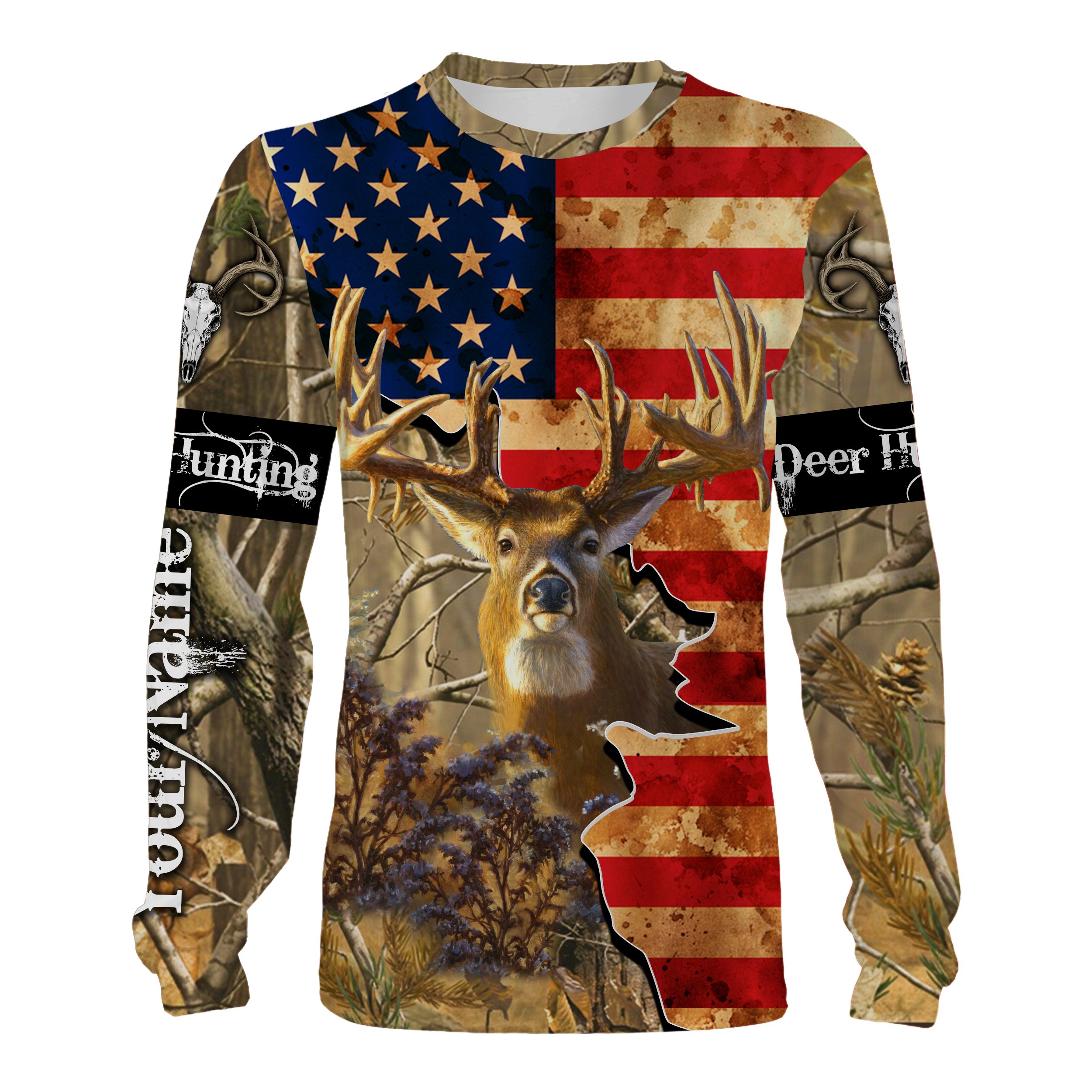 American Flag Deer Hunting Camo All Over Print Shirts, Personalized Patriotic Hunting Gifts For Hunters FEB21 – IPHW693