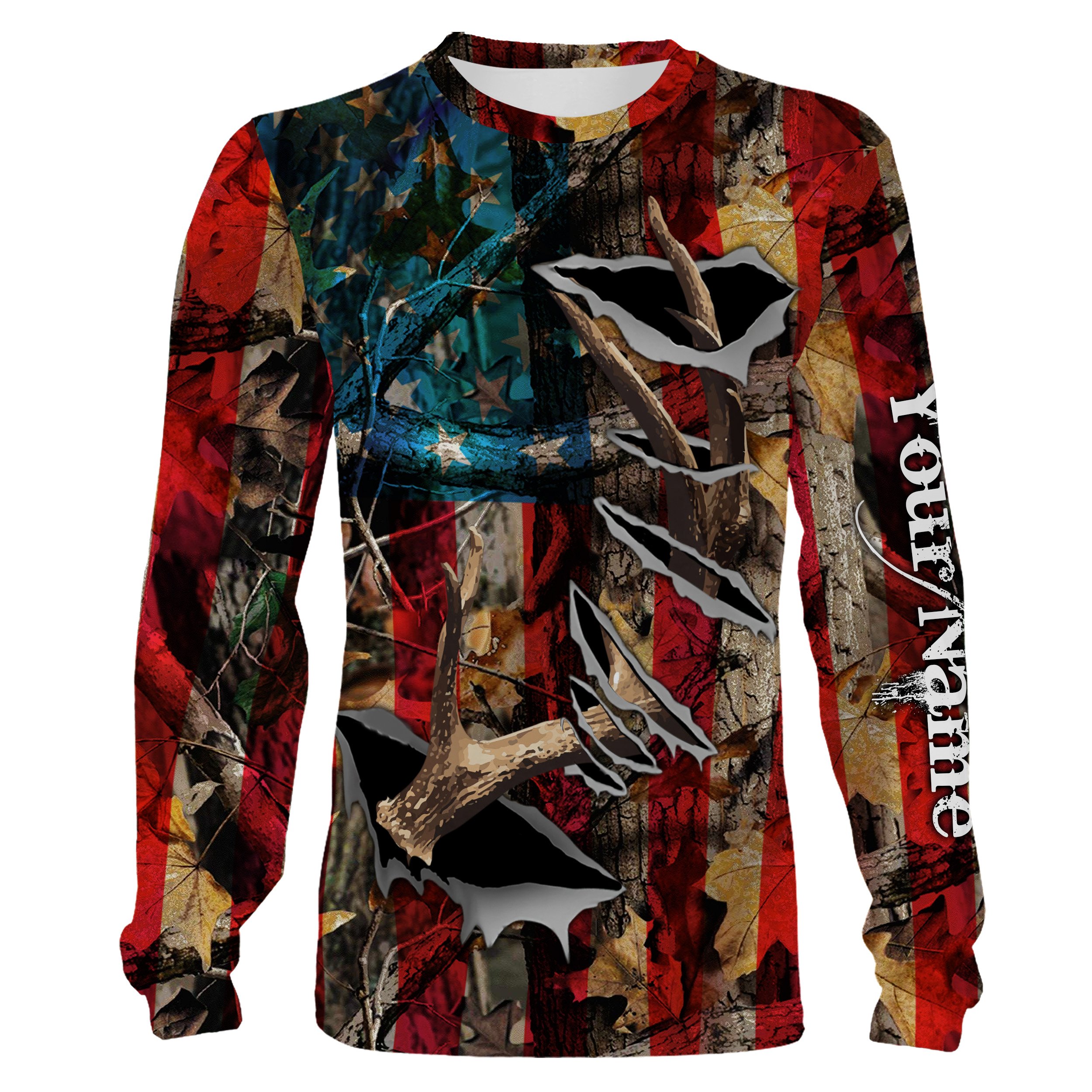 American Flag Deer Horn Hunting Shirts, Personalized Patriotic Hunting Gifts For Hunters, Hunting Camo Clothing – IPHW719