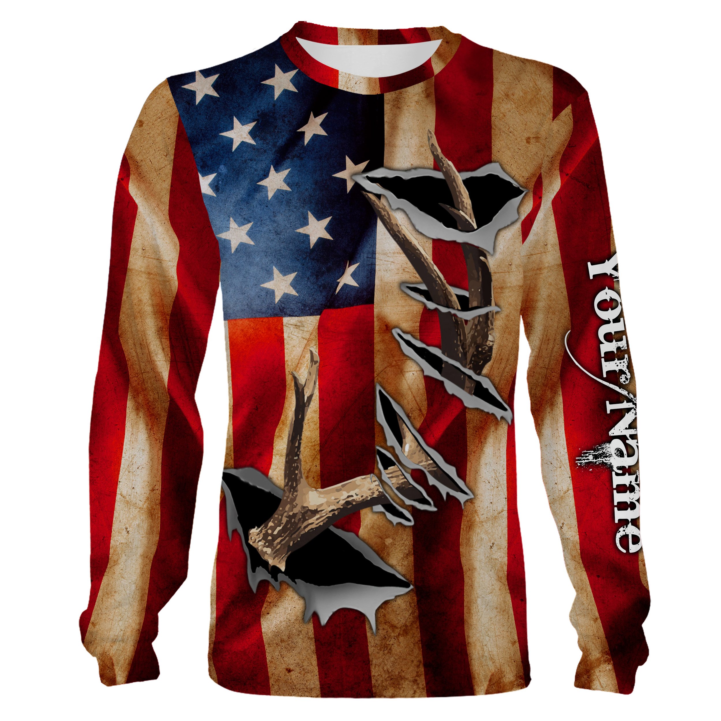 American Flag Deer Horn Hunting Shirts, Personalized Patriotic Hunting Gifts For Hunters – IPHW721