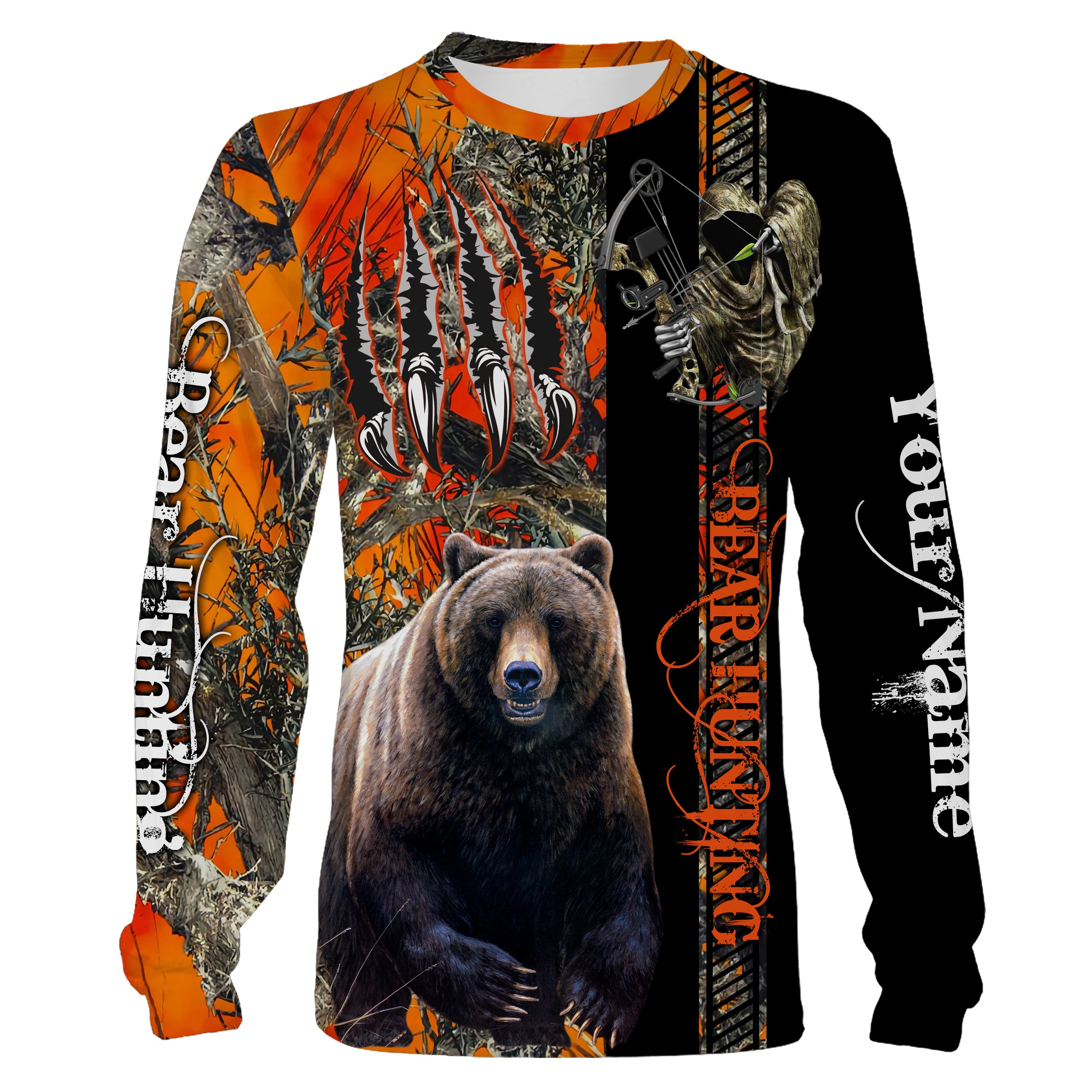 Bear hunting grim reaper orange camo Shirts Hoodie Long sleeve Customize Name 3D full printing – Bear hunter gifts Chipteeamz FSD1621