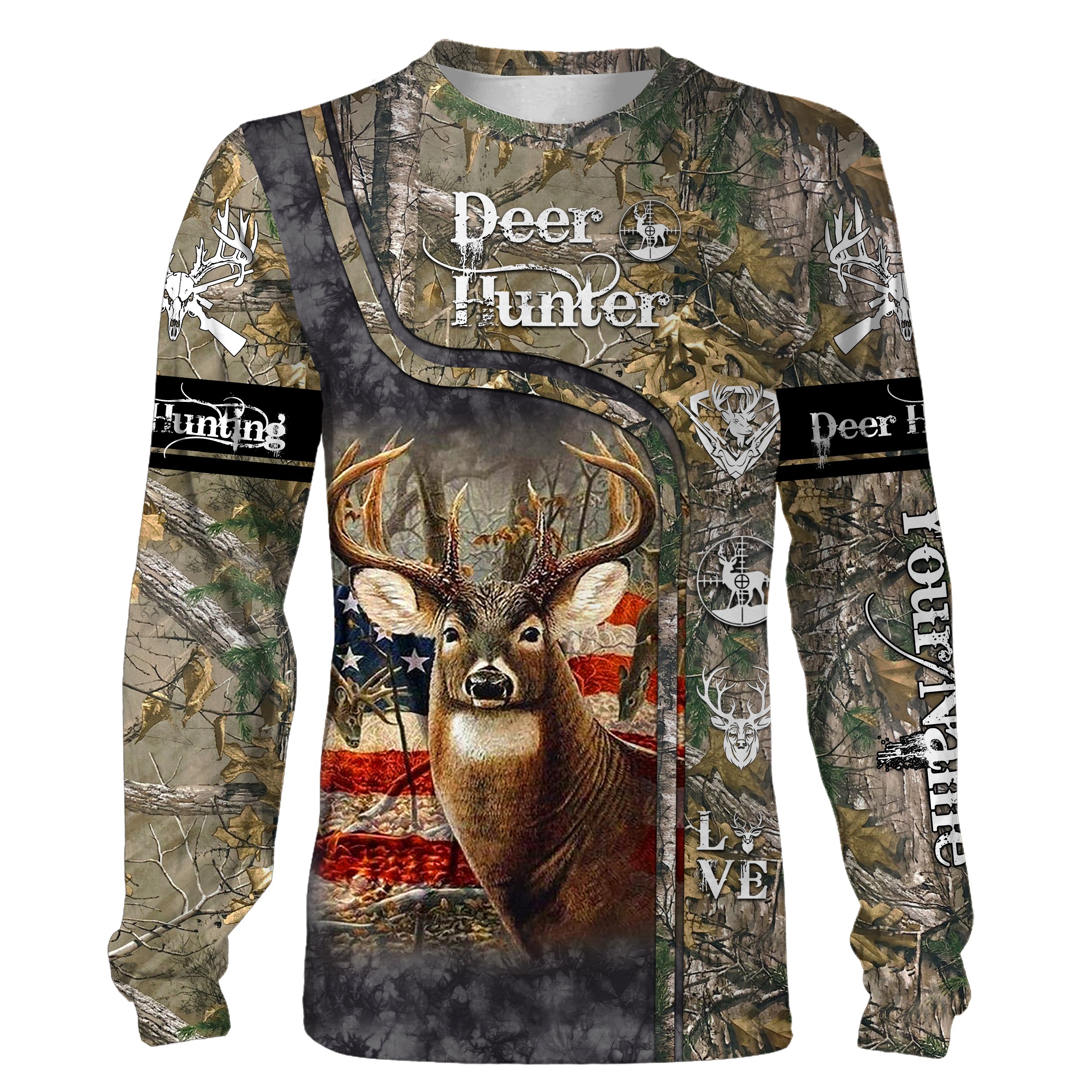 Deer hunting camo American flag Customize Name 3D All Over Printed Shirts Personalized gifts for deer hunter Chipteeamz NQS1432