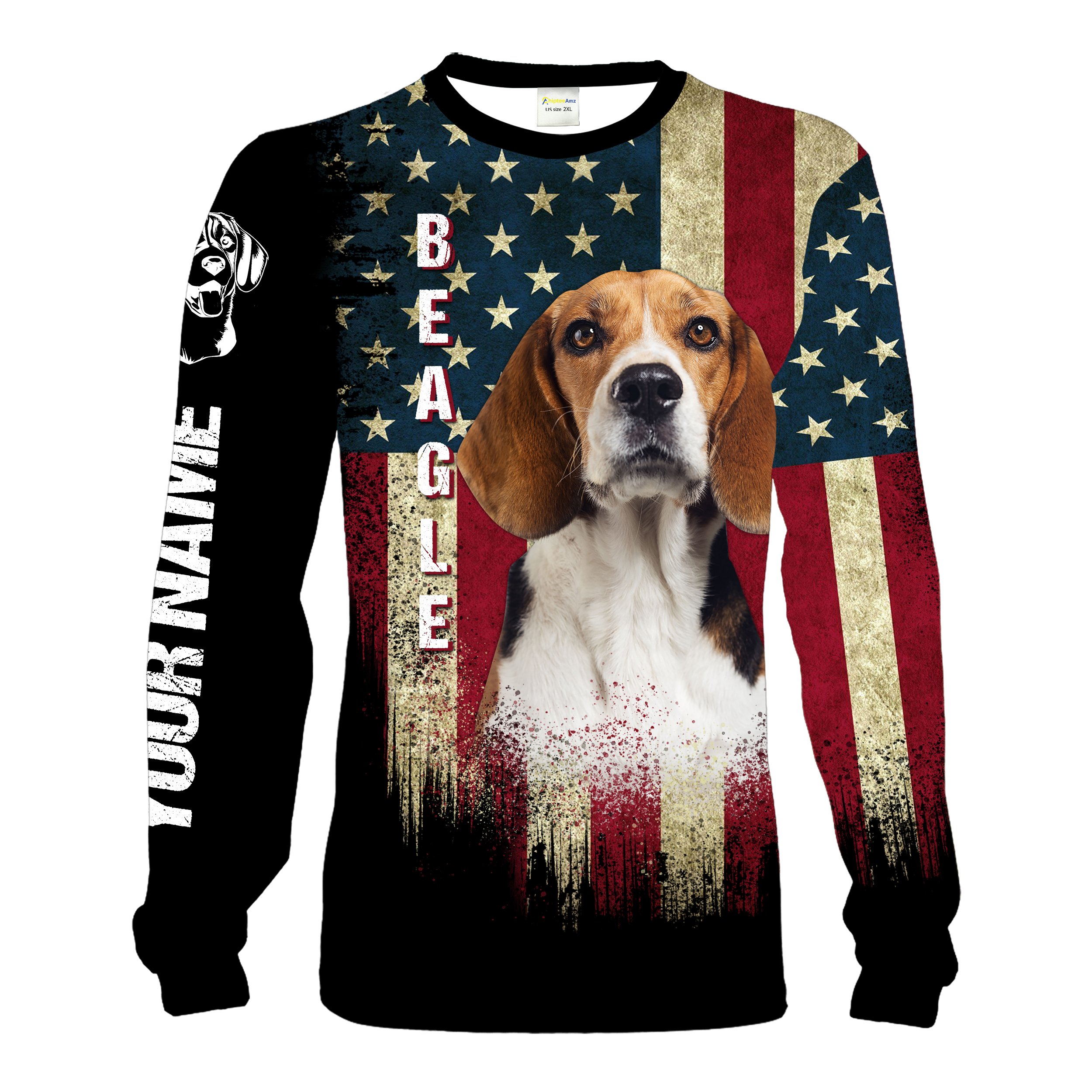 Beagle hunting dog American flag custom name 3D Full printing Hoodie, Long sleeve Shirts Chipteeamz FSD1686