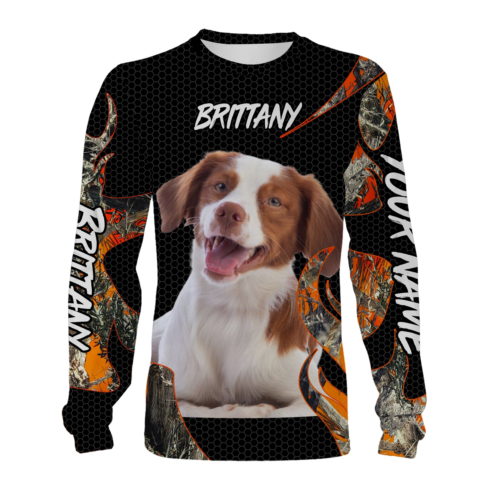 Brittany hunting dog orange camo Custom name 3D All over printing Hoodie Shirt – Personalized gifts for brittany lover Chipteeamz FSD1704