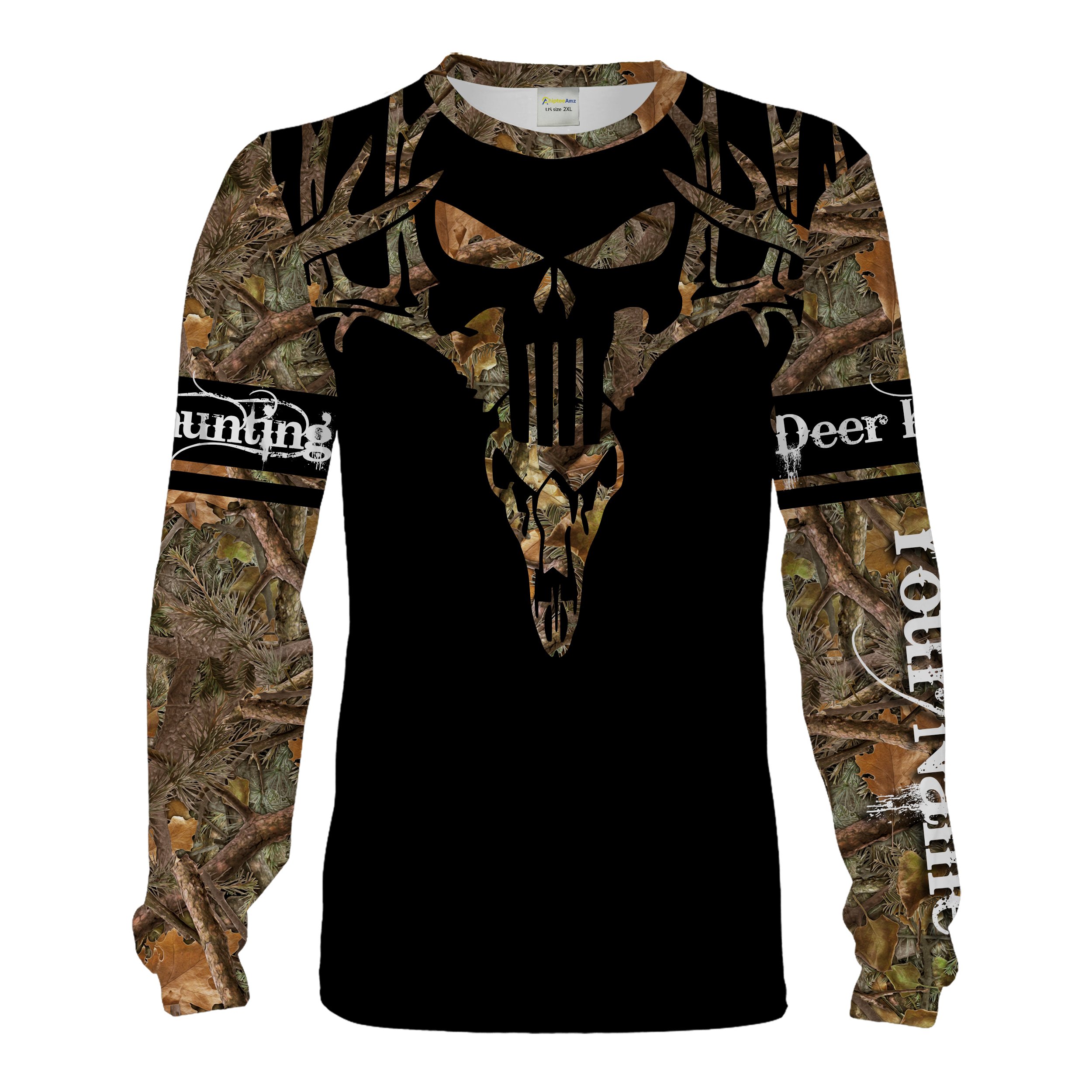 Deer Antlers skull Camouflage hunting Shirt Customize name 3D Full printing – Personalized hunting gifts for men women chipteeamz FSD1708