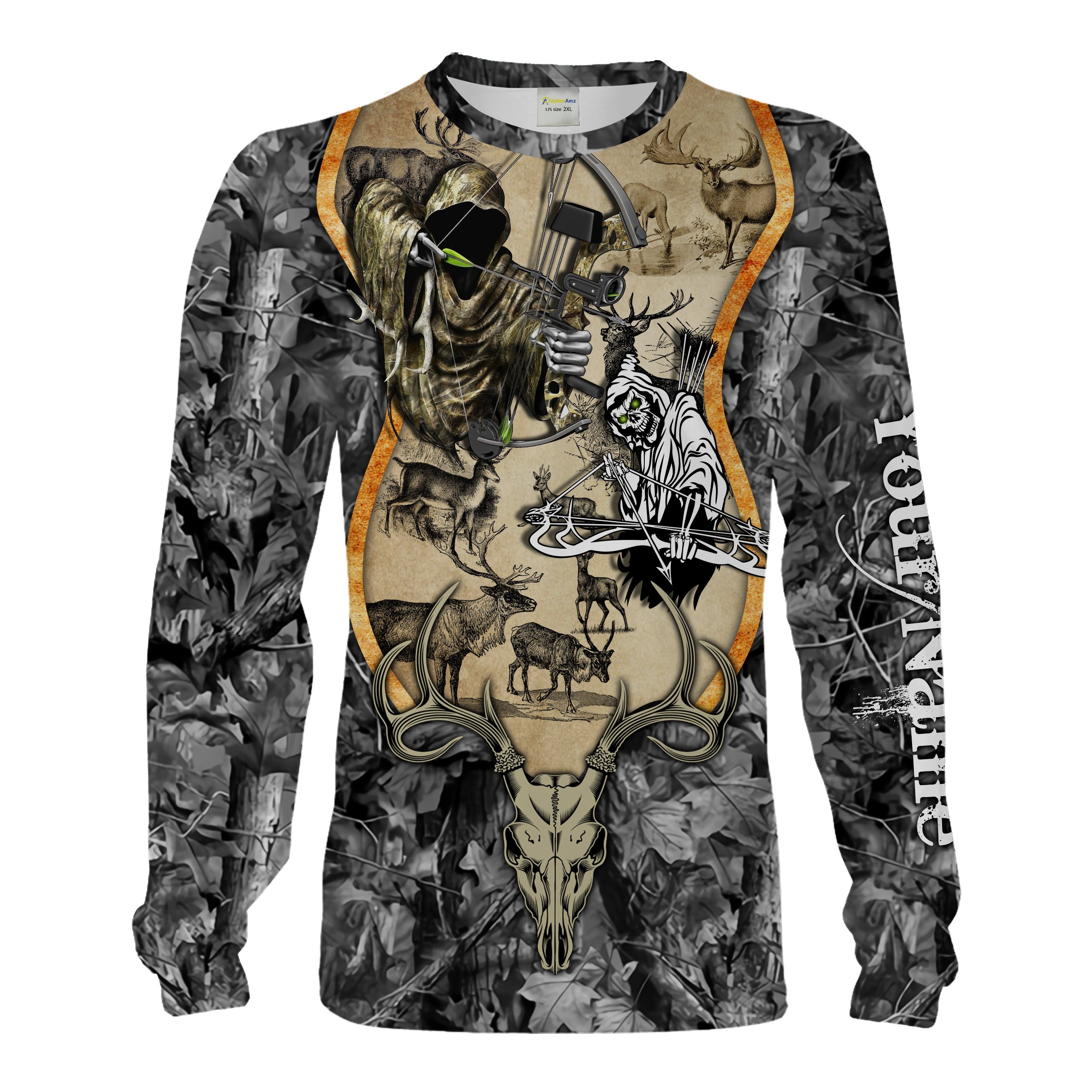 Deer hunting big game Grim reaper Custom name 3D All over print shirts Personalized hunting gifts for hunter Chipteeamz FSD1709