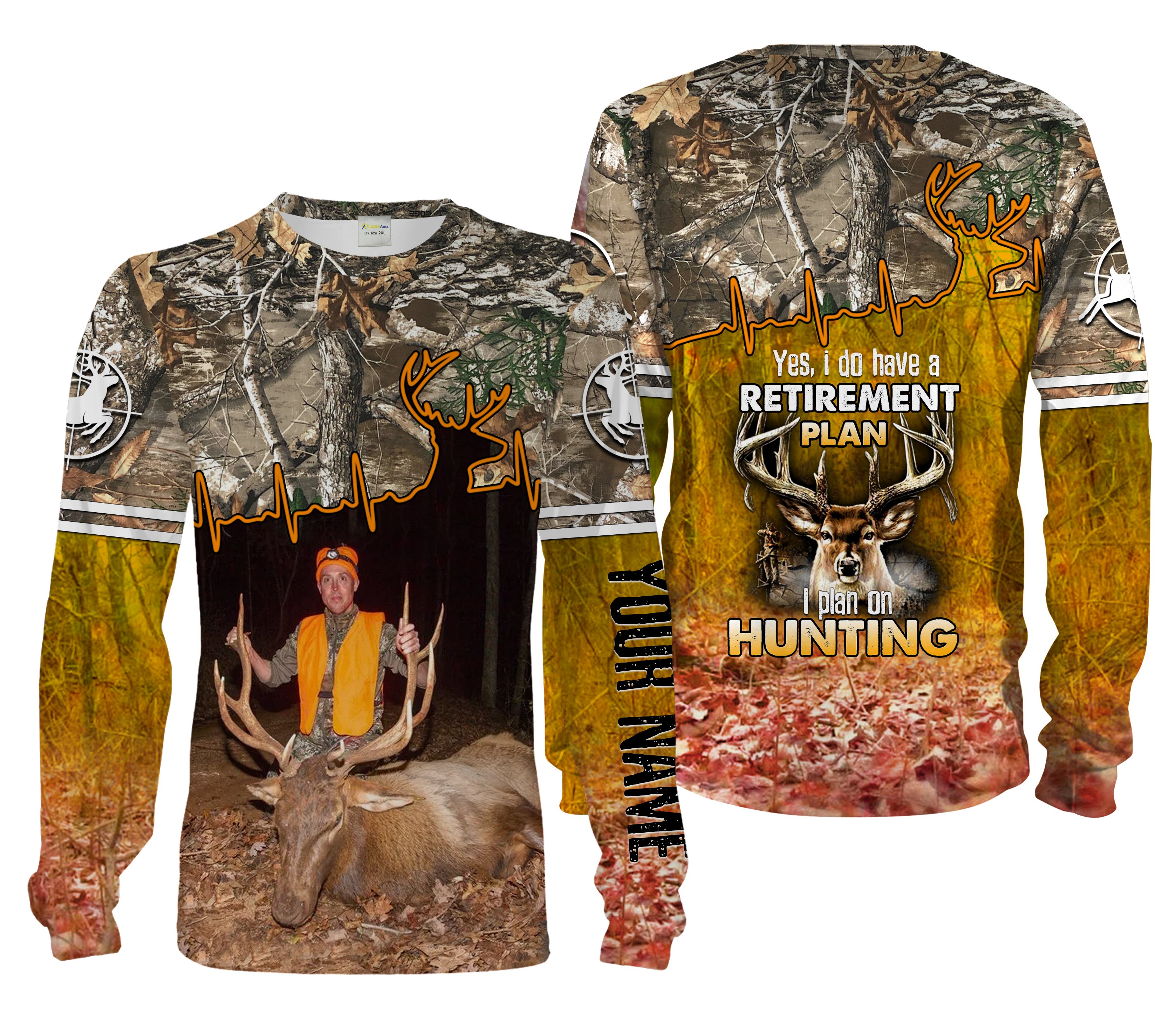 Deer Hunting camo retirement plan Custom Name and photo 3D All Over Printed Shirts, Personalized hunting clothes Chipteeamz NQS1589