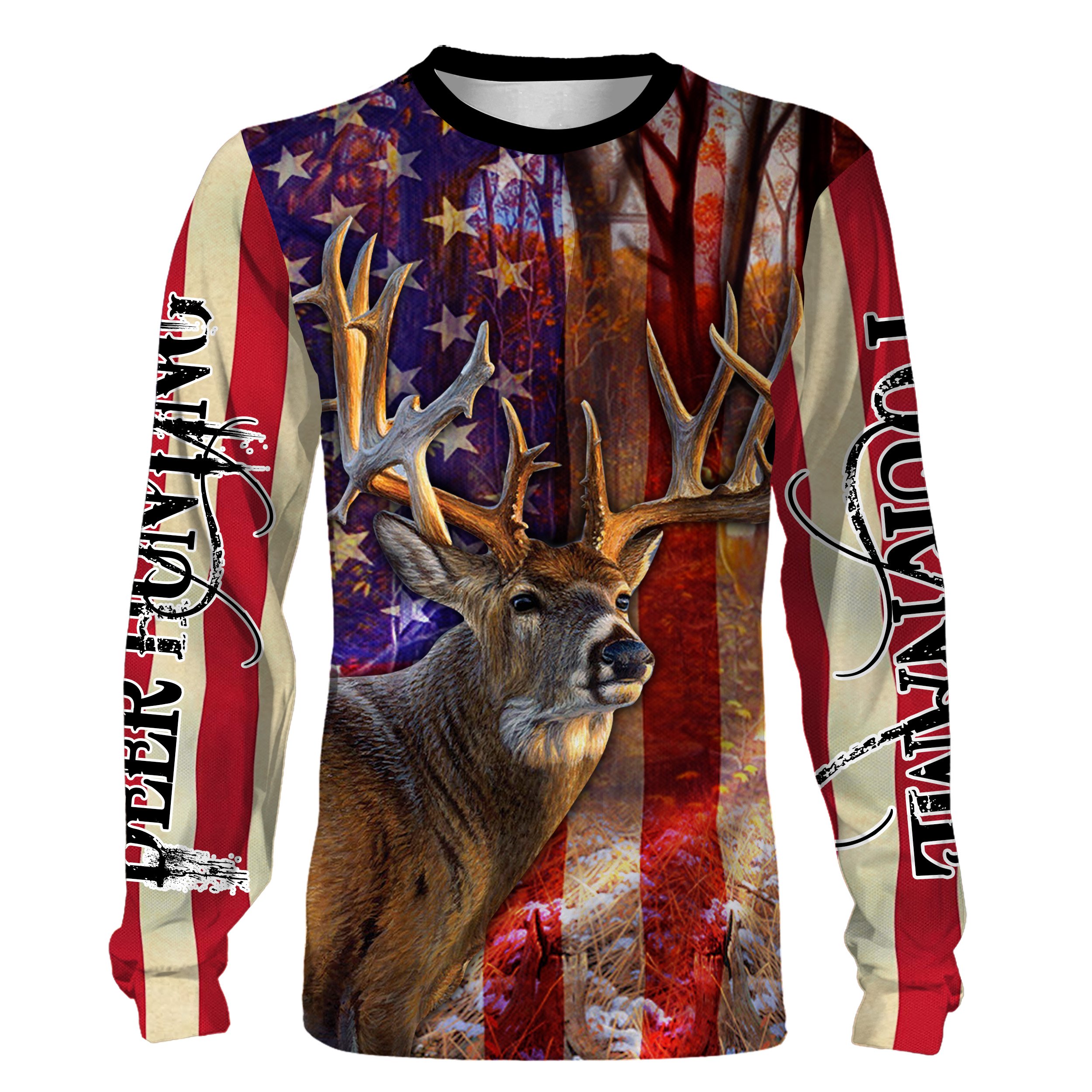 American Flag Custom Deer Hunting Shirts, Personalized Deer Hunting Gifts For Hunters, Patriotic Hunting Clothing FEB21 – IPHW703