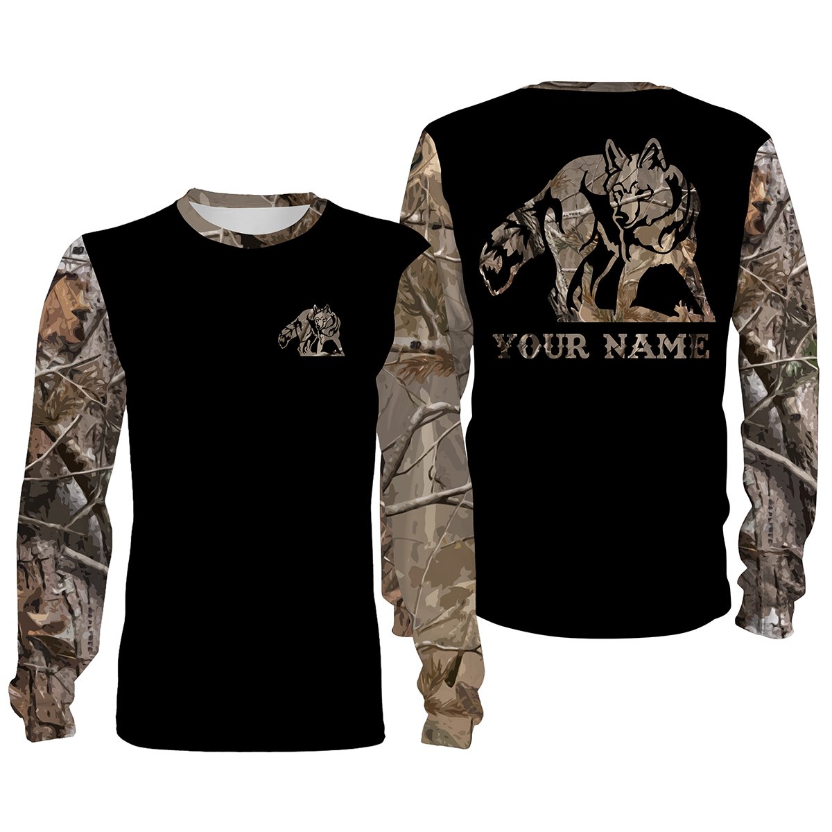 Coyote hunting tattoo camo Custom Name Shirts Hoodie Long sleeve – Personalized gifts for Predator Coyote Hunter – FSD1545