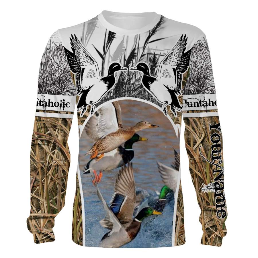 Duck hunting Huntaholic Duck Waterfowl camo custom Name 3D All over print Hoodie, Sweatshirt, Long sleeve – Personalized Shirts for Duck hunter FSD906