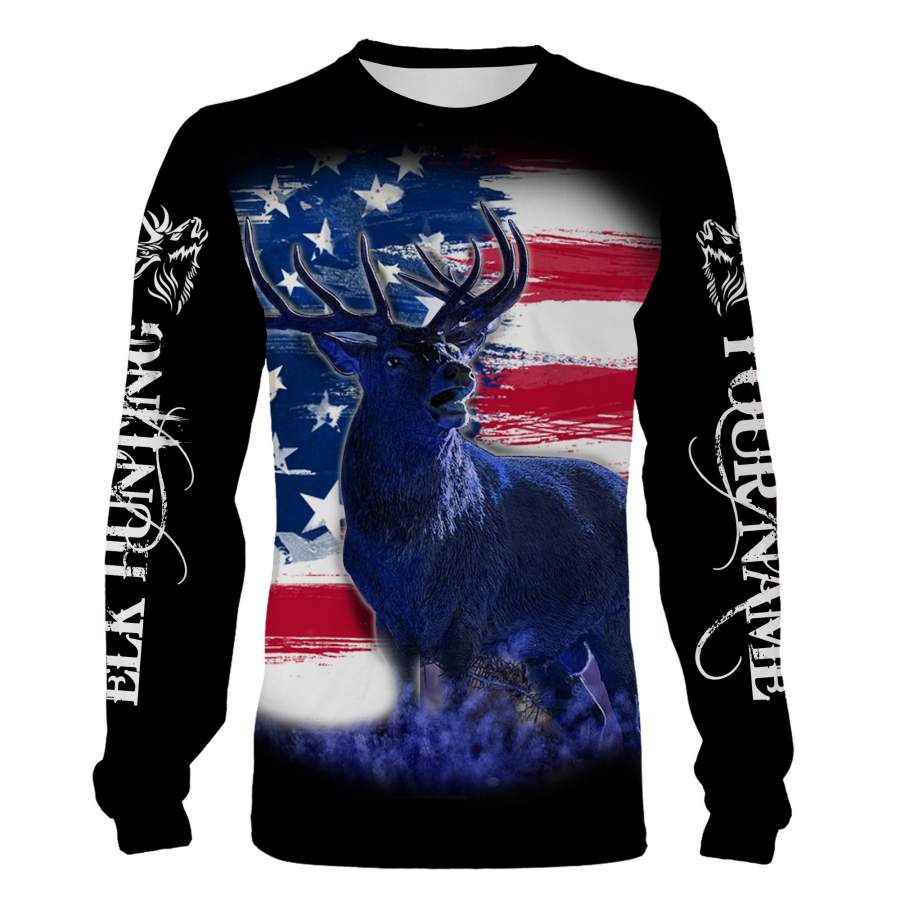 Elk Hunting US flag Custom Name 3D All over print Shirt, Hoodie Personalized Elk hunting shirt – FSD890