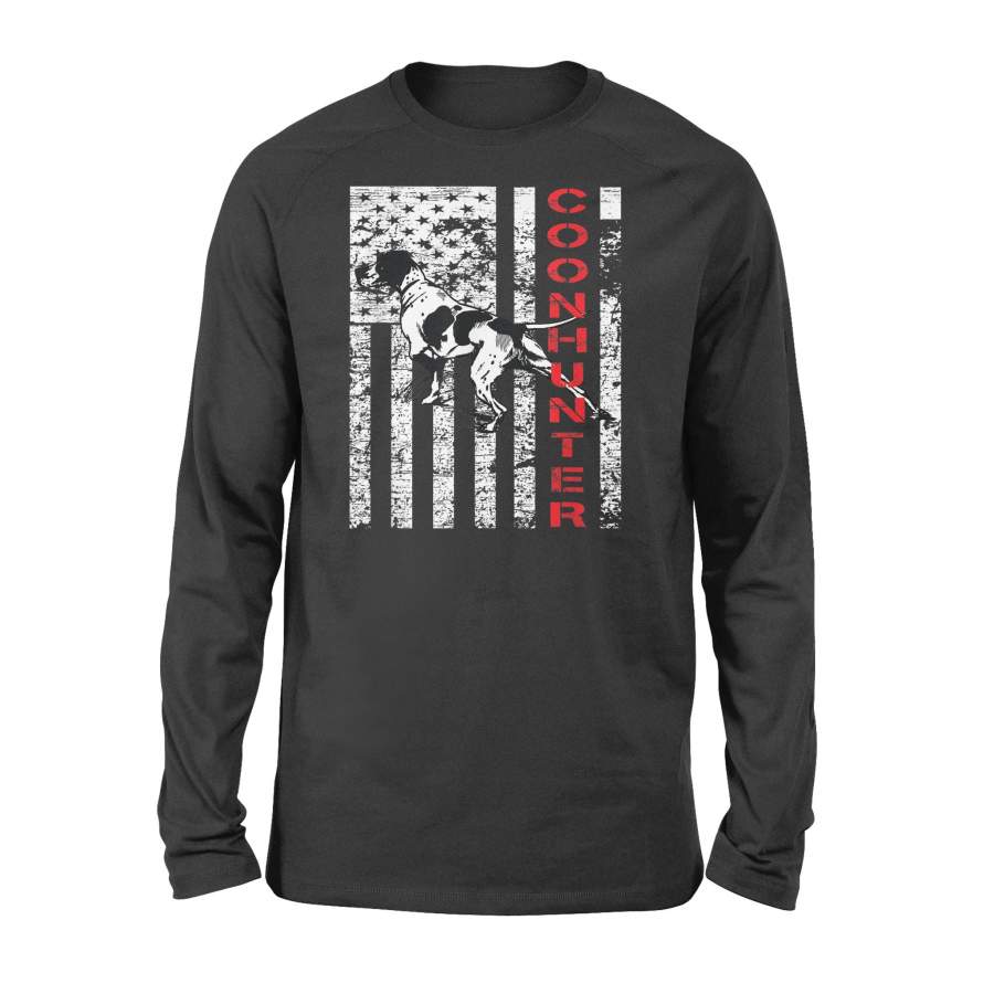 Distressed Coon Hunting Shirt with a Hound Dog and USA Flag Long sleeve – FSD866