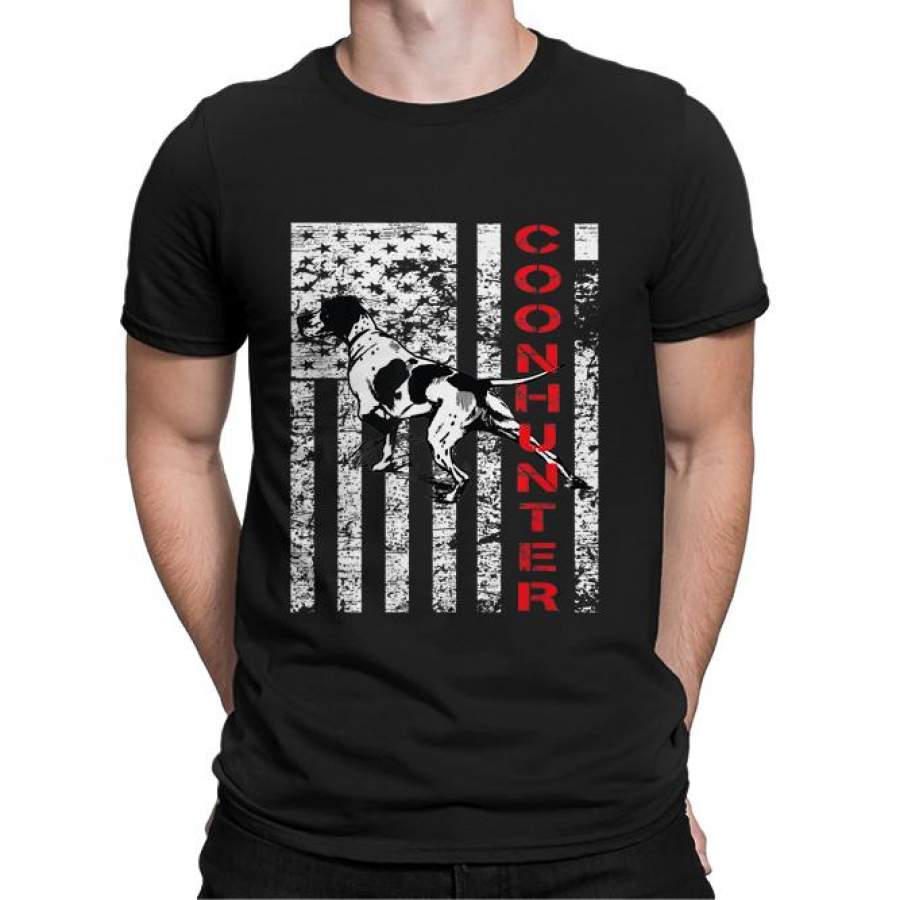 Distressed Coon Hunting Shirt with a Hound Dog and USA Flag T-shirt – FSD866