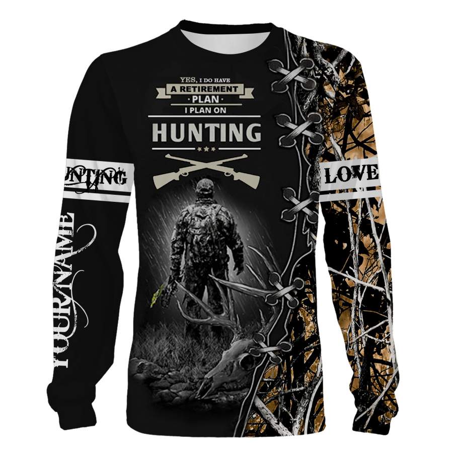 “Yes I Do Have A Retirement Plan I Plan On Hunting” Bow hunting camouflage custom Name 3D All over print Shirt, Hoodie, Long sleeve – Personalized hunting clothes for Men, Women – FSD845