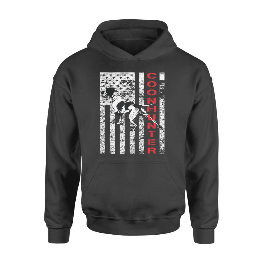 Distressed Coon Hunting Shirt with a Hound Dog and USA Flag Hoodie – FSD866