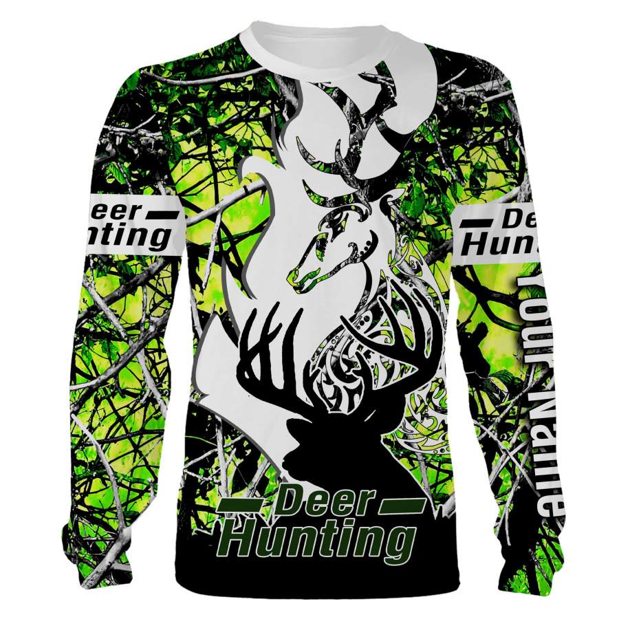 Deer hunting green camo shirt, camo green jackets, long sleeve, zip up, hoodie Customize Name 3D All Over Printed Shirts plus size NQS1147