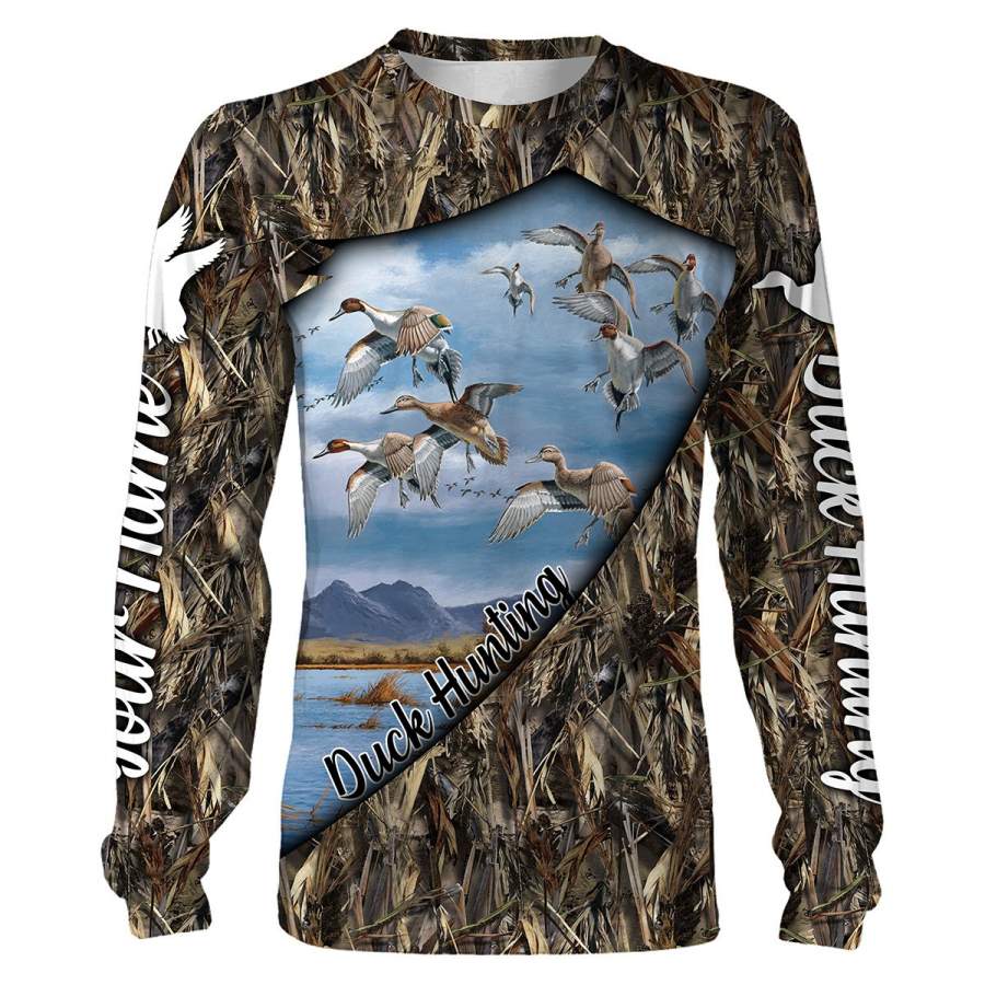 Duck hunting custom Name 3D All over print Hoodie, Sweatshirt, Long sleeves, T-shirt – Personalized hunting shirt for Duck hunter – FSD704