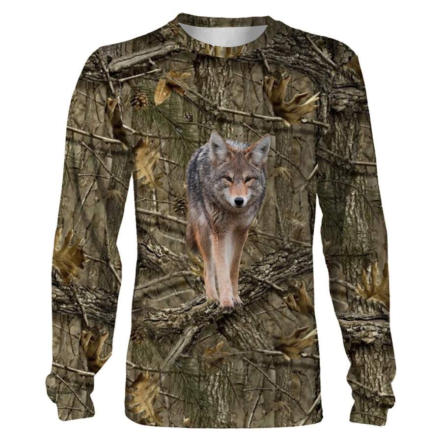 Coyote predator hunting camouflage Hoodie, sweatshirt, T-shirt, face shield 3D All over printing – Best hunting gift shirt for Coyote hunter – FSD808