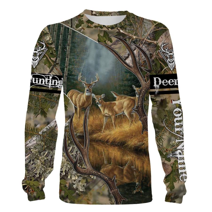 Deer hunting camouflage Customize Name 3D All Over Printed Shirts Personalized gift For Hunter deer Hunting Lovers NQS1070