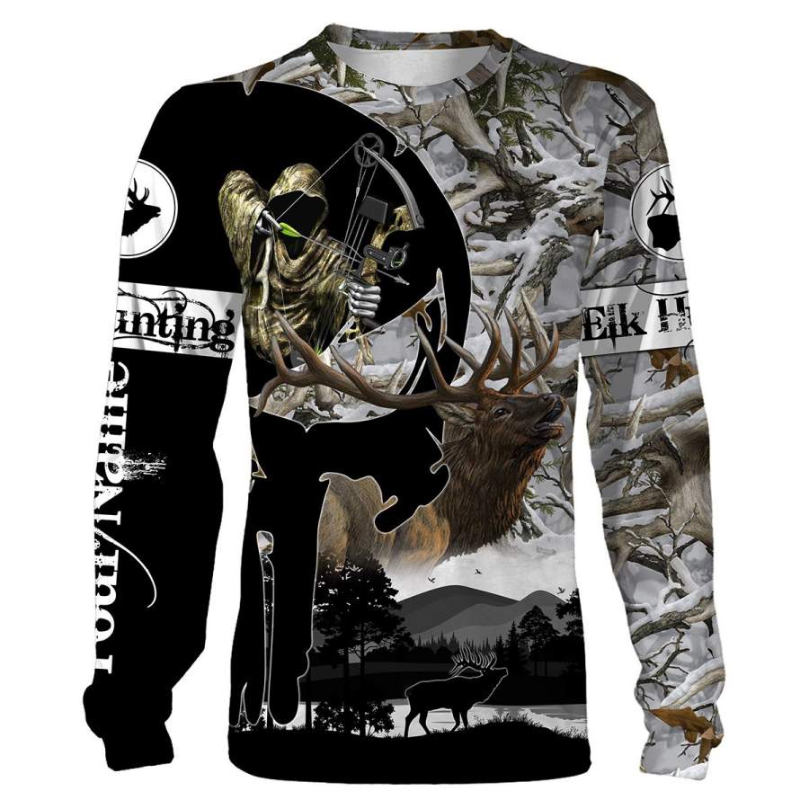 Elk hunting Grim Reaper legends snow camo shirt custom Name Full printing Hoodie, Sweatshirt, T-shirt – Elk hunting shirt personalized gift for hunter – FSD772