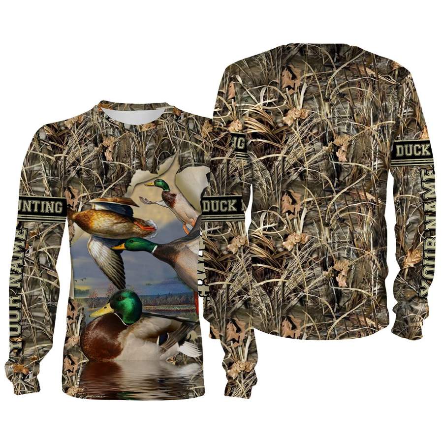 Duck hunting waterfowl camo shirt custom Name 3D All over printing Sweatshirt, Long sleeves, Hoodie, Zip up hoodie – Personalized gift for Duck hunter – FSD688