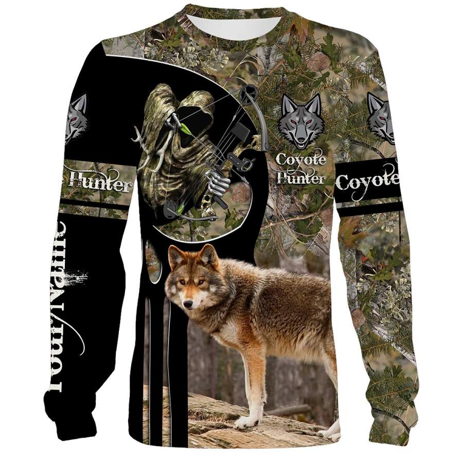 Coyote Bowhunting Camouflage custom Name 3D all over print Shirt, Face shield – Personalized shirt for Coyote hunter, hunting gift for Men, Women – FSD709