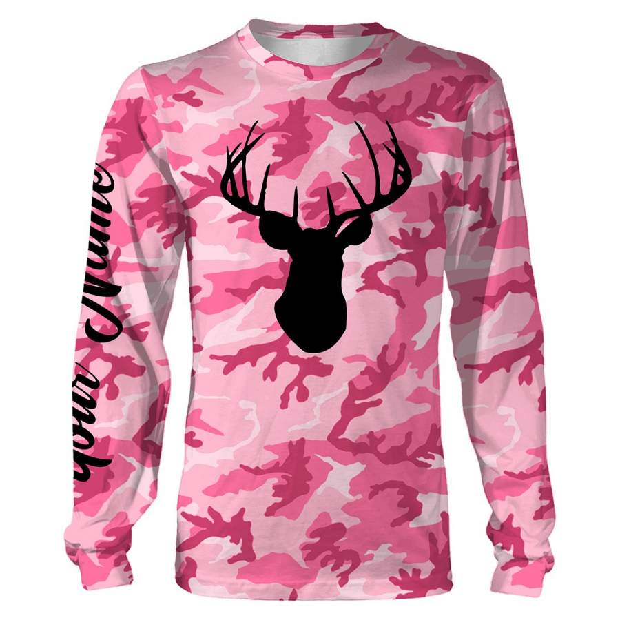 Beautiful Pink camouflage Deer Hunting Custom Shirts for girl and women – unique personalized gift for Huntress – IPH2383