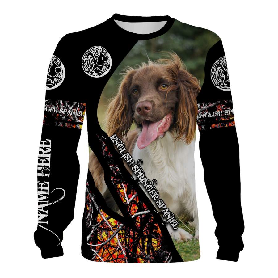 English Springer Spaniel 3D Dog Hunting shirts orange Camouflage pattern Custom name – IPH2358