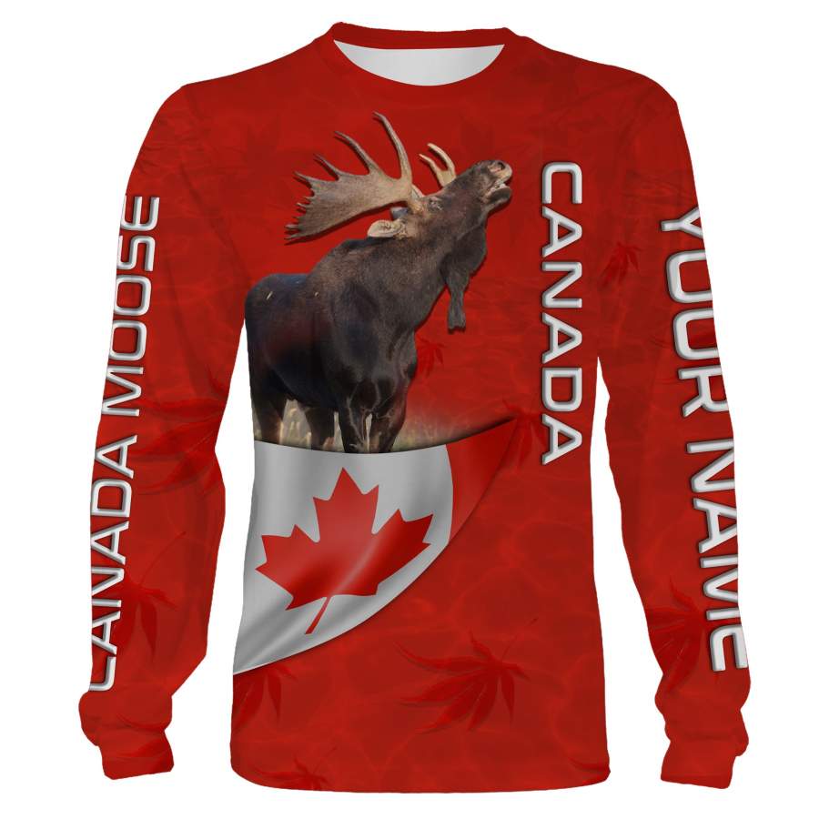 Canada Moose hunting CA flag Custom Name 3D All over print Shirt, hoodie, long sleeves, sweatshirt – Personalized shirt gift for hunter – FSD752