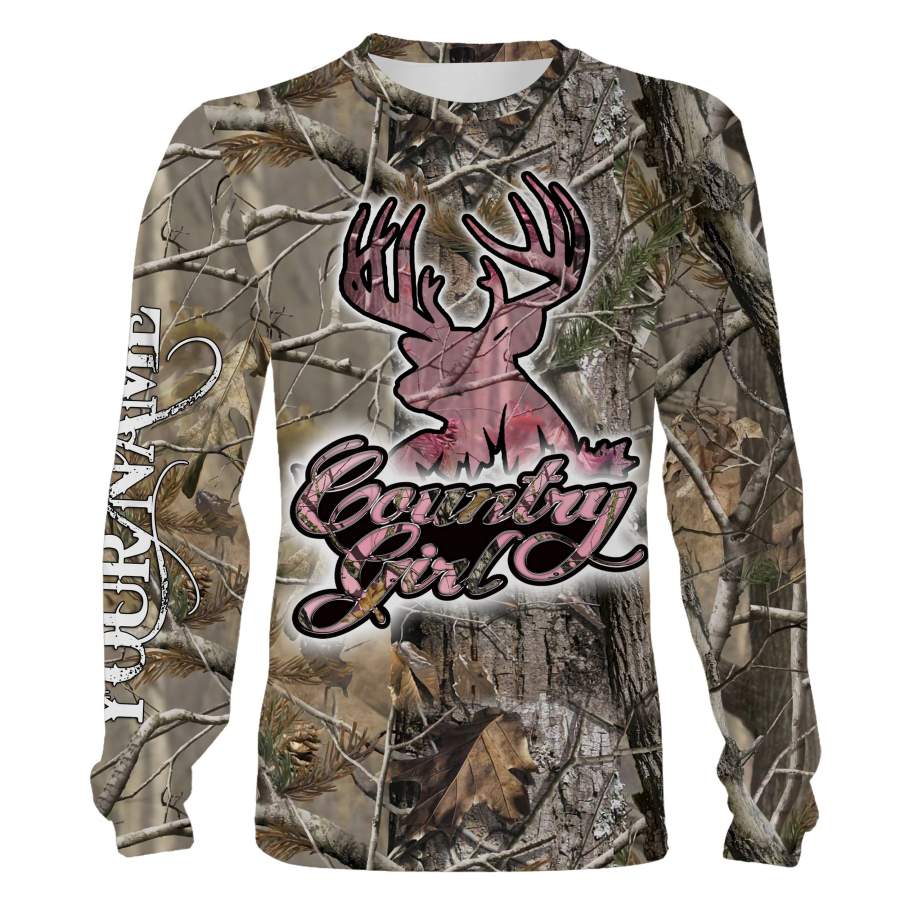 Country girl Deer hunting Custom Name 3D All over print T-shirt, Sweatshirt, Long sleeves, Hoodie – Country girl clothing, gift for Women – FSD604