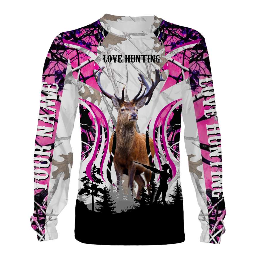 Country girl Deer hunting pink camo shirt – Customize various styles to choose all over T shirt, Long sleeve, Sweatshirt, Tank Top, Zip up, Hoodie, Leggings – IPH2151