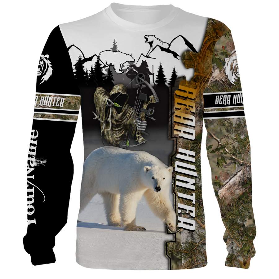 Bowhunting Polar Bear custom Name 3D All over print Sweatshirt, T-shirt, Long sleeves, Hoodie – Personalized hunting gift for Bear hunters – FSD558