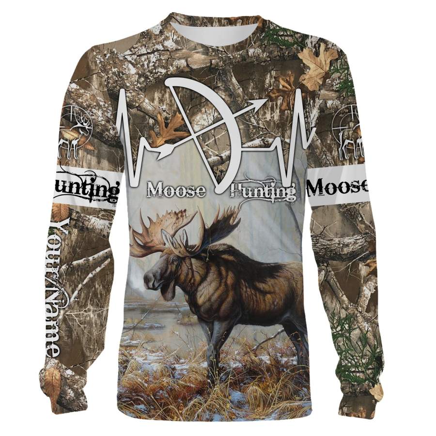 Best Moose hunting camouflage Custom Name 3D All over print Sweatshirt, Long sleeves, Hoodie, Face shield – Personalized hunting gifts for Moose hunters – FSD499