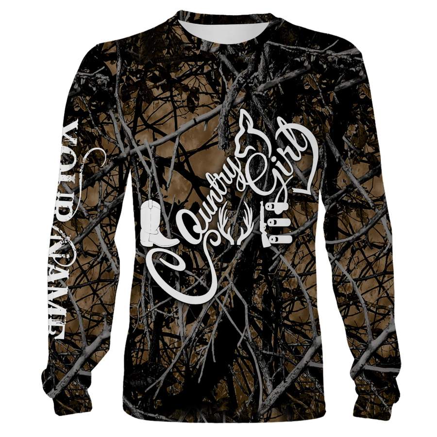 Country girl Outshine Lifestyle camo custom Name 3D All over print Hoodies, Sweatshirt, T-shirt, Long sleeves, Face shield – Personalized hunting gifts – FSD506